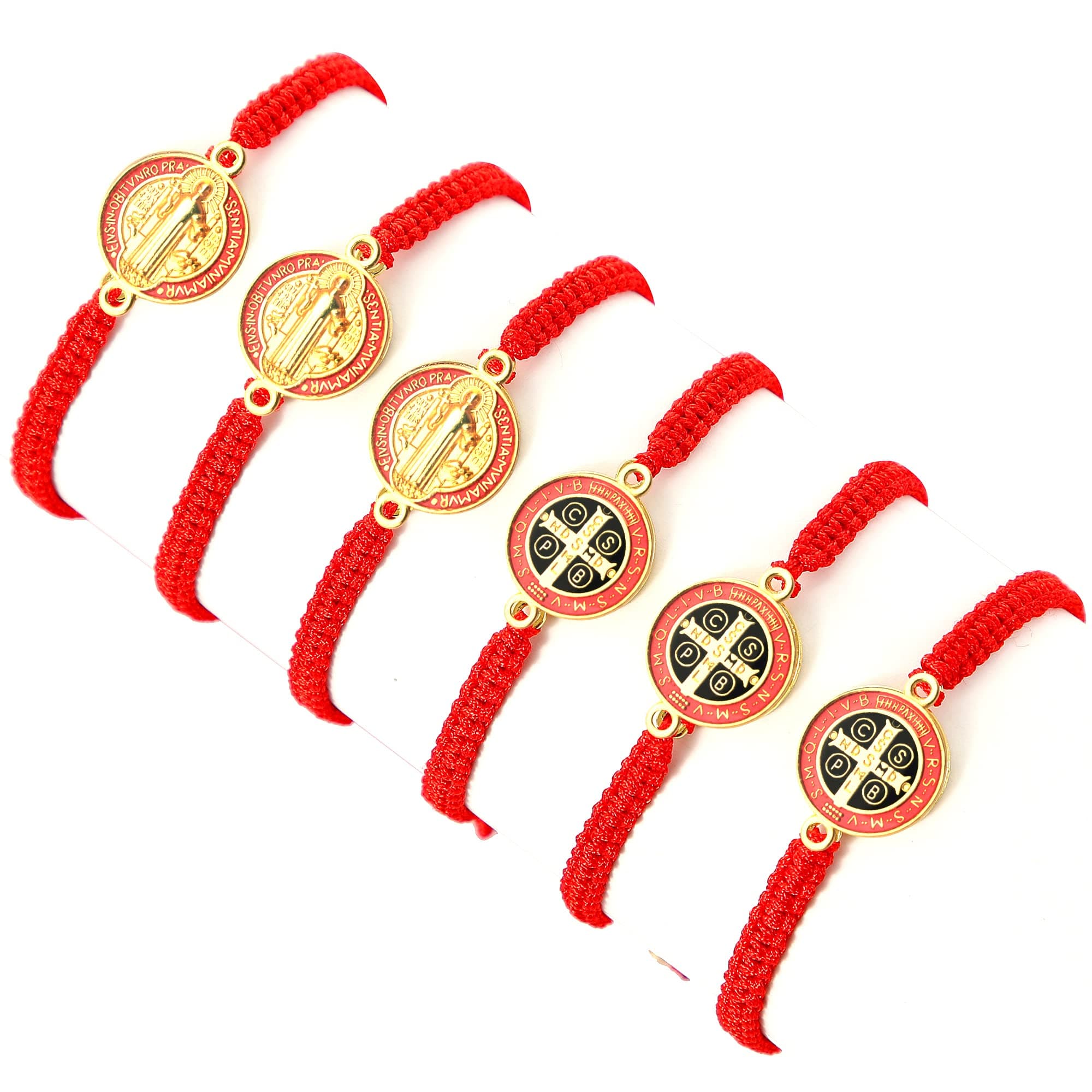 12/6 Pieces Pack San Benito Bracelets Protection Handmade Red Black Cord Bene...