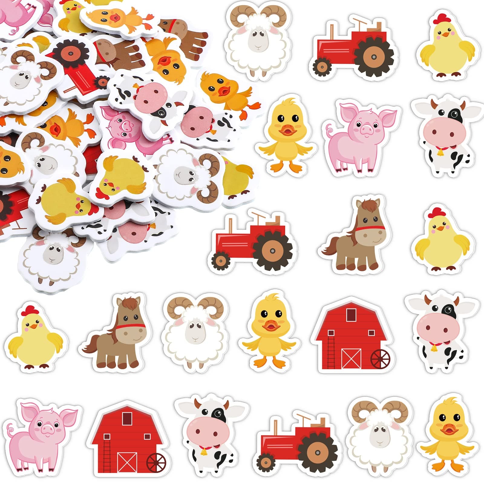 Sureio 500 Pack Farm Animal Foam Stickers Self Adhesive Cute Barn Cow Pig Horse Chicken Themed Party Favors Gifts DIY Stickers for Classroom Birthday Party Supplies Decor