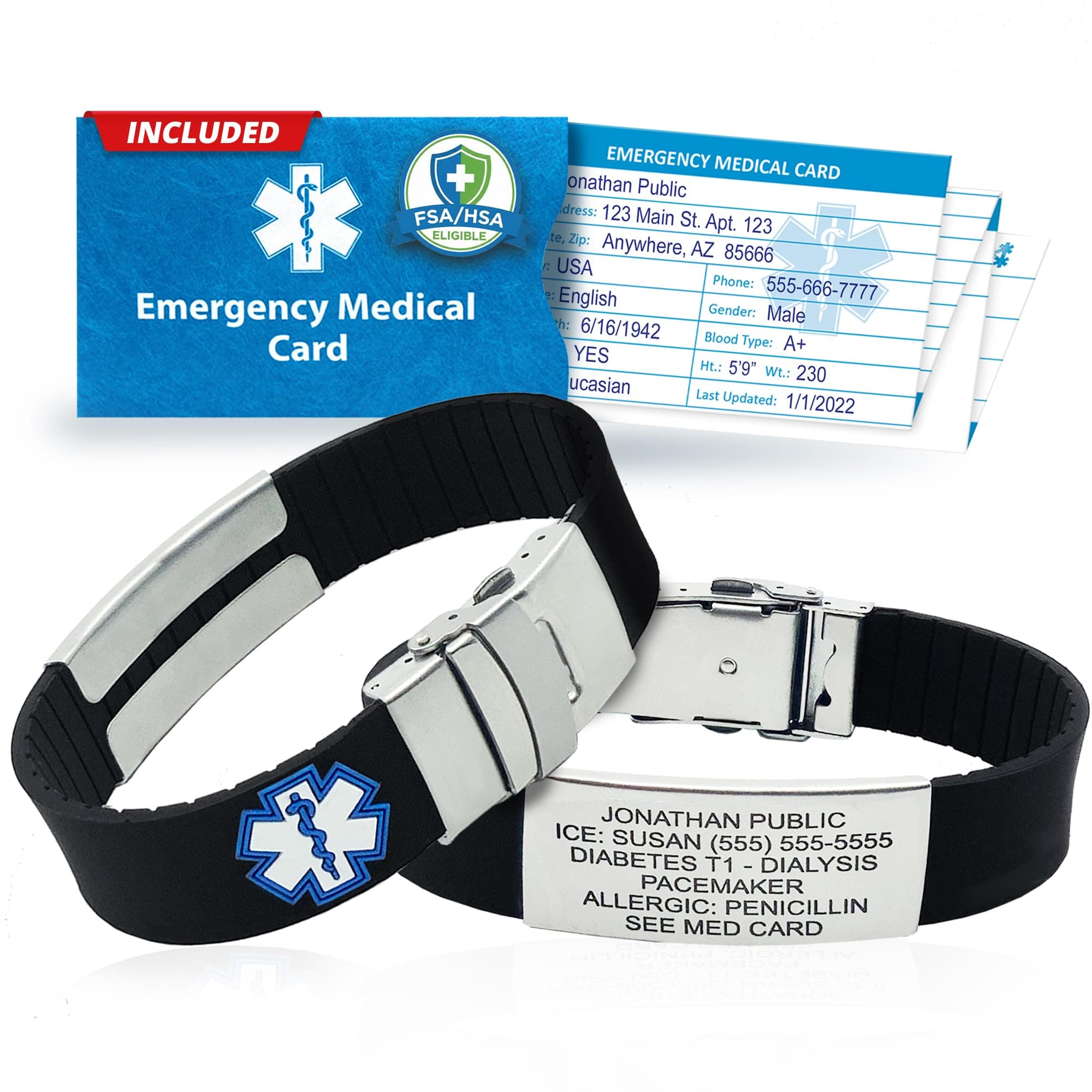 Sport Medical Alert Bracelet – Custom Engraving, Emergency Card, PHR Access