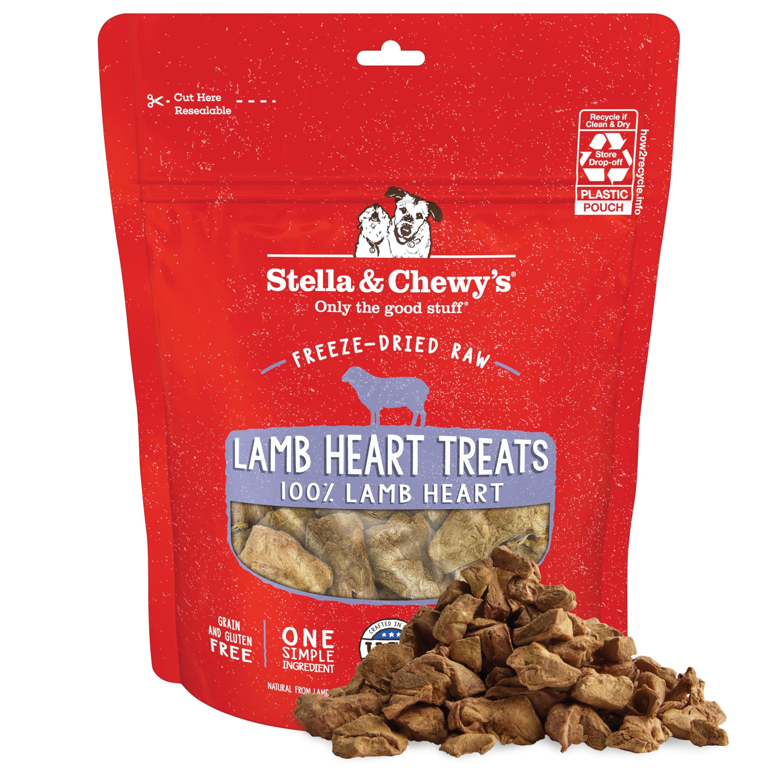 Stella & Chewy's Freeze-Dried Raw Lamb Heart Dog Treats - Single Ingredient, No Additives - Premium Training Treats - Perfect For Picky Eaters - 3oz Bag