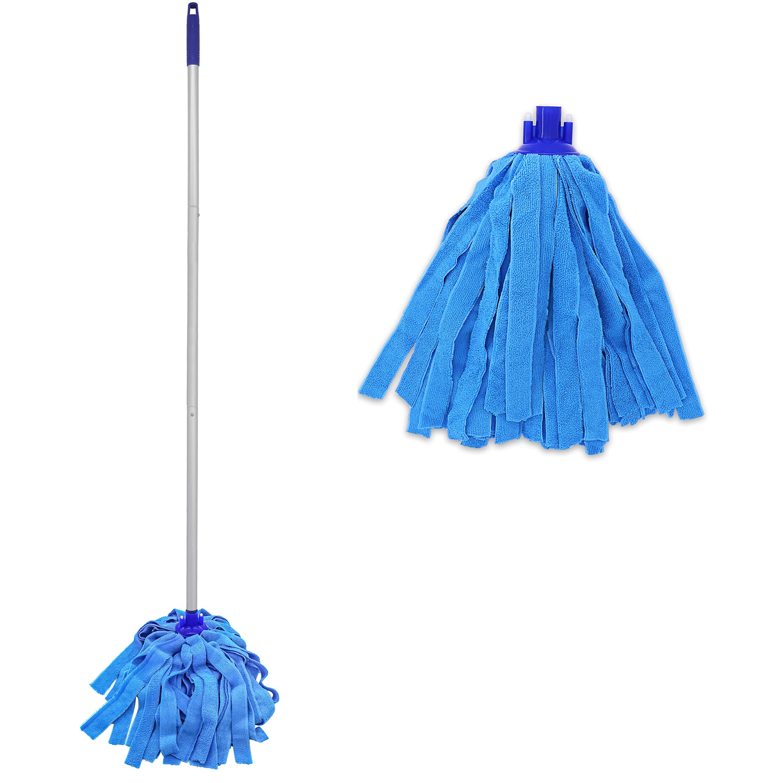 EaseYourDay Mop, One Pole with Two Blue Microfiber Cloth Heads (1 Handle & 2 Mop Heads)