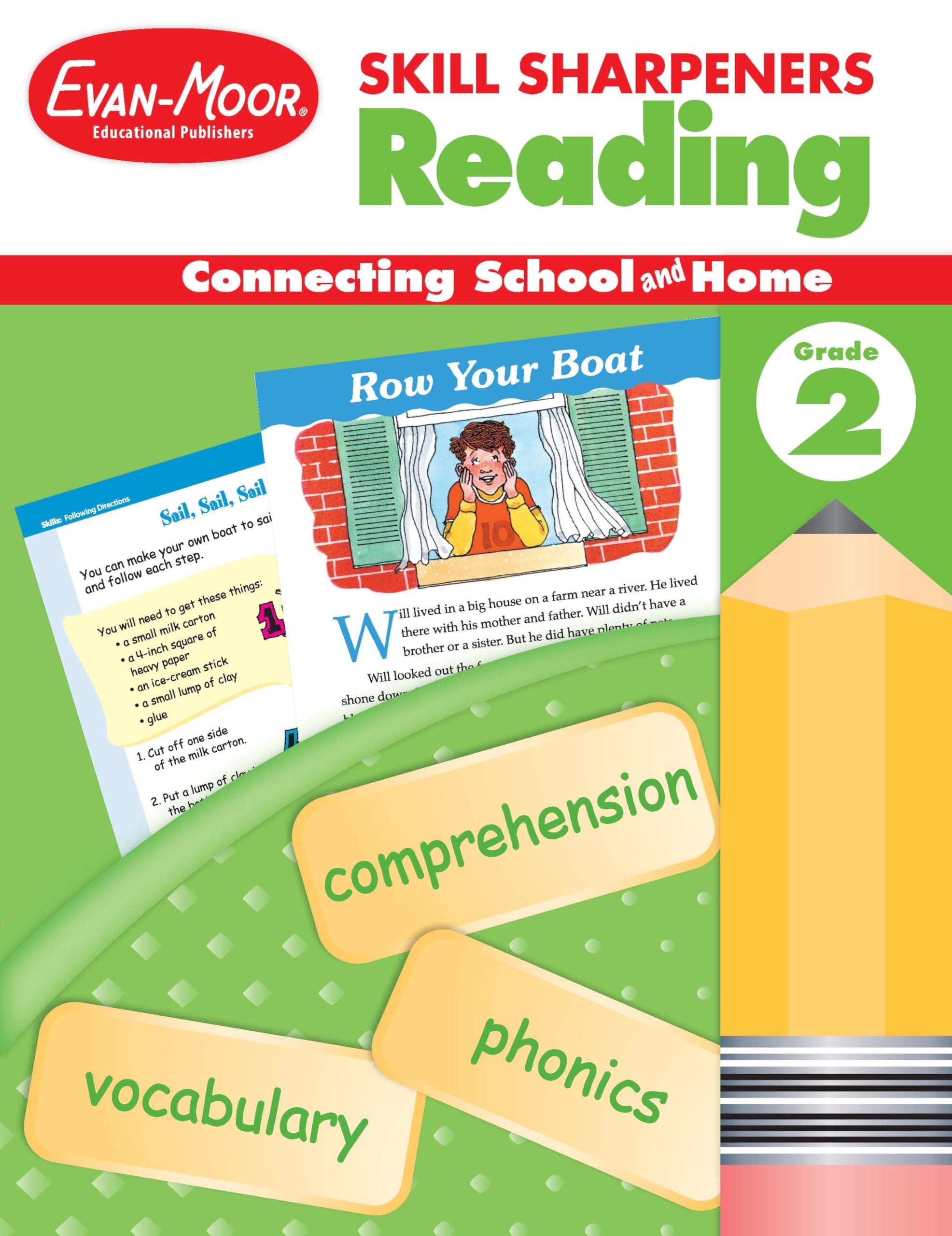 Evan-Moor Skill Sharpeners Reading Workbook, Grade 2, Vocabulary, Comprehension, Phonics, Word Family, Rhyming, Synonyms, Antonyms, Word Searches, Crossword Puzzles, Alphabetical Order, Homeschool