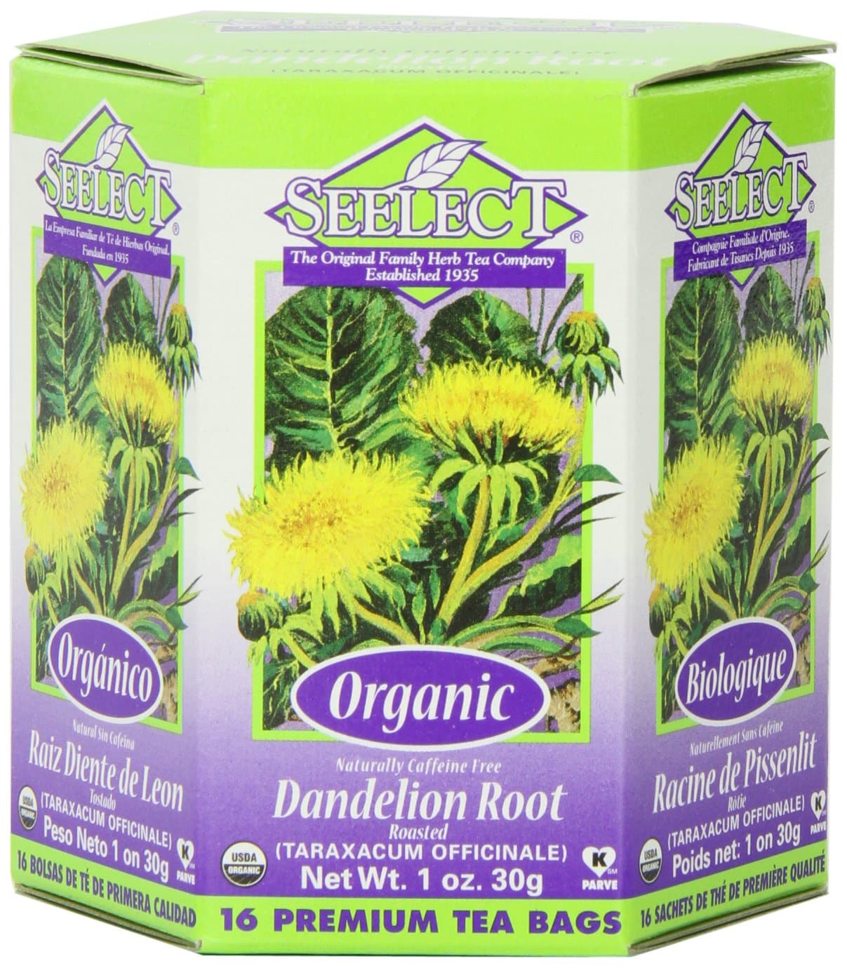 Seelect Tea, Tea Bags,Naturally Caffeine Free Dandelion Root, 16-Count Box (Pack of 3)