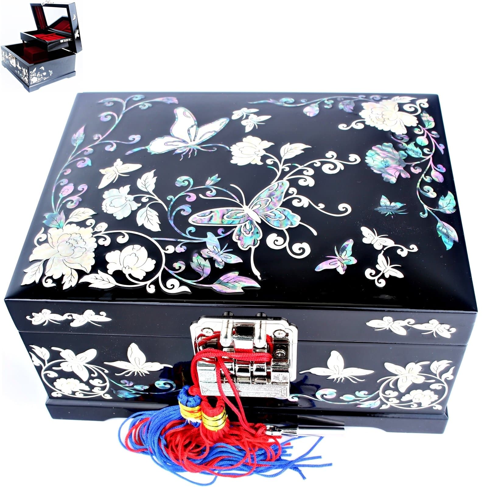 Jewelry Boxes Jewelry Organizer Gift Item MUSIC BOX Mother Of Pearl Jewelry Holder M1002Black