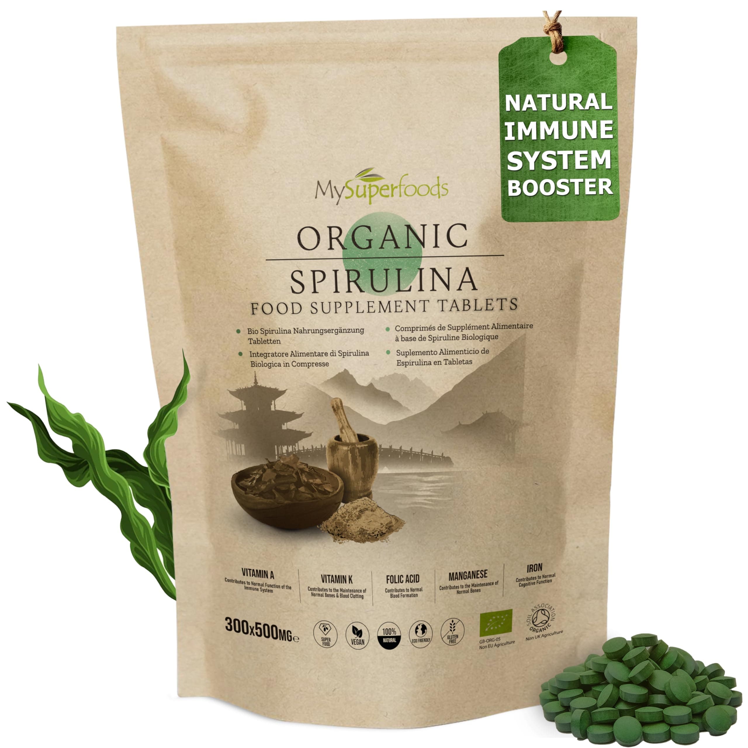 Spirulina Tablets | Organic | 300x500mg | Natural Immune System Booster | MySuperfoods