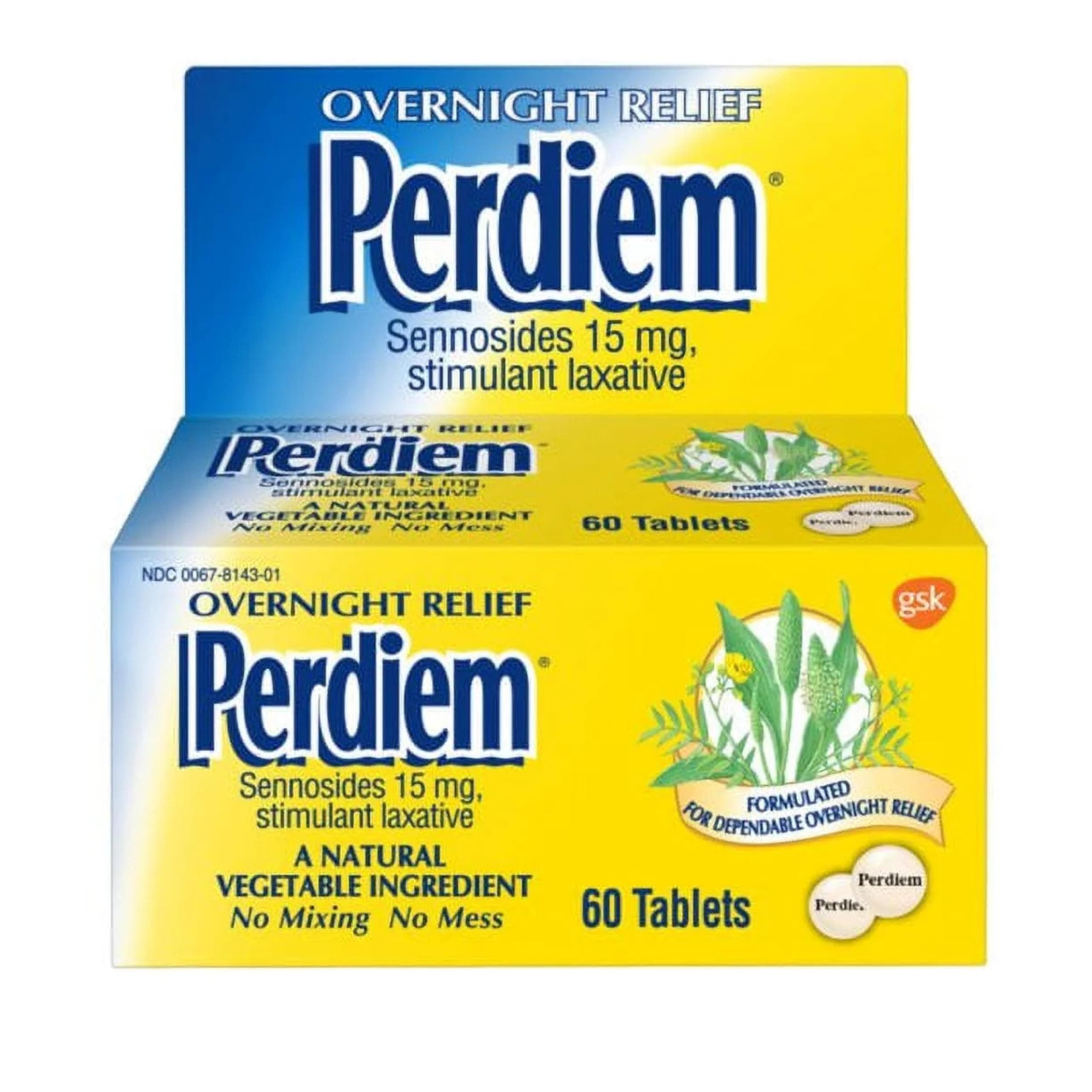 Perdiem Sennosides Stimulant Laxative Pills, Overnight Relief, 60 Count Bottles(Pack of 3) by Perdiem