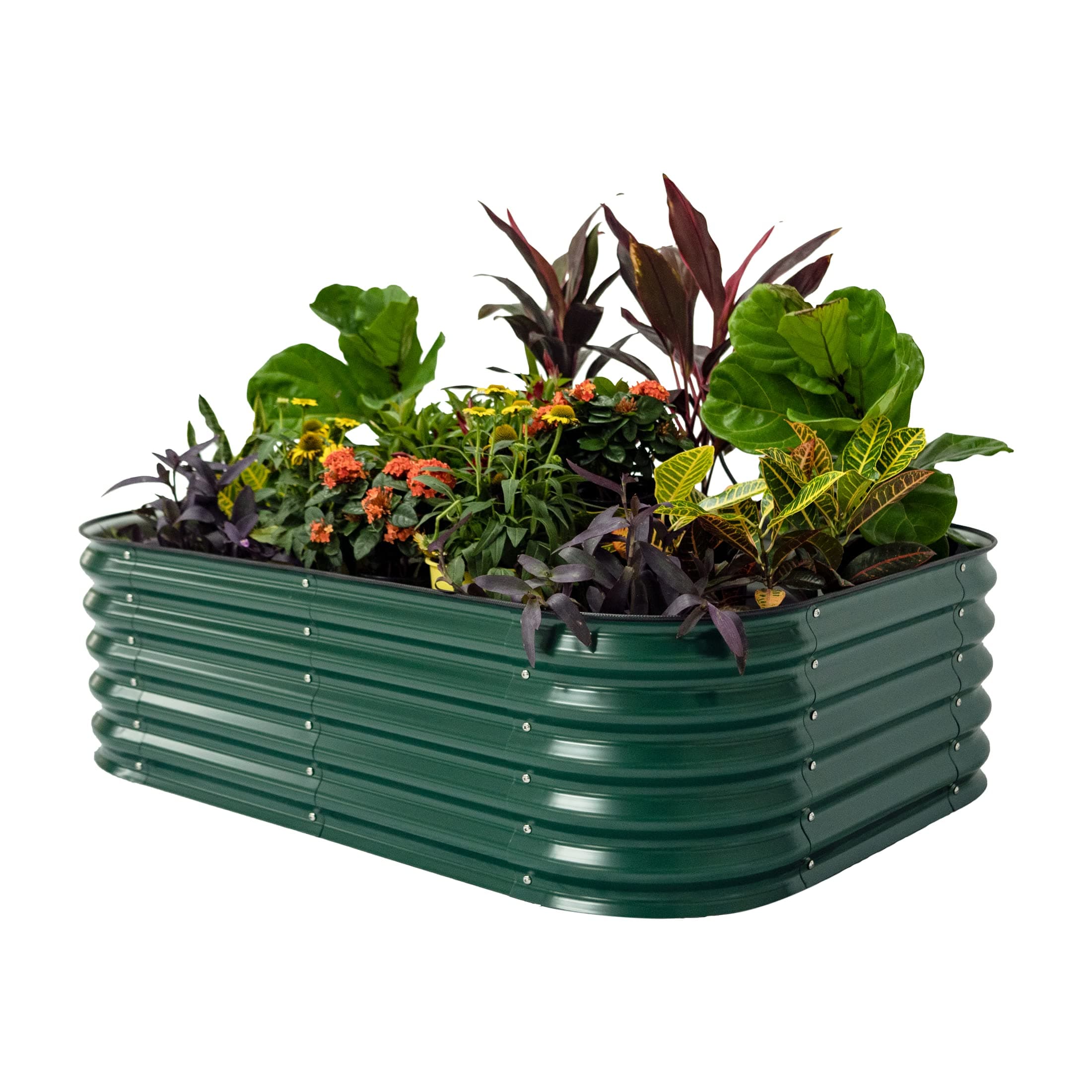 Vego Garden Aluzinc Raised Garden Bed Kits, 17" Tall 6 in 1 Modular Metal Raised Planter Bed for Vegetables Flowers Patio Ground Planter Box-British Green