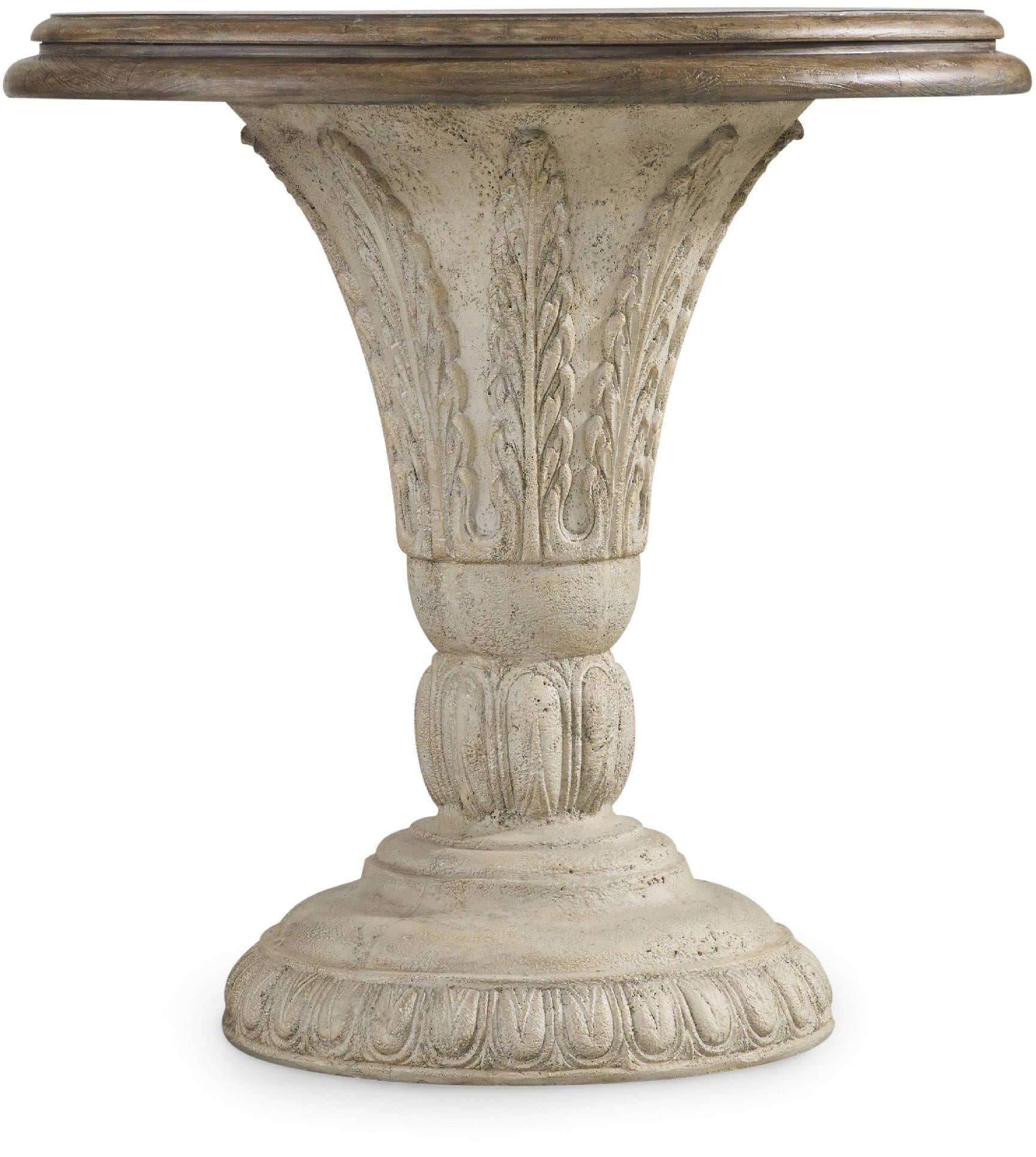 Hooker Furniture Solana Round Pedestal Accent Table in Weathered Beige