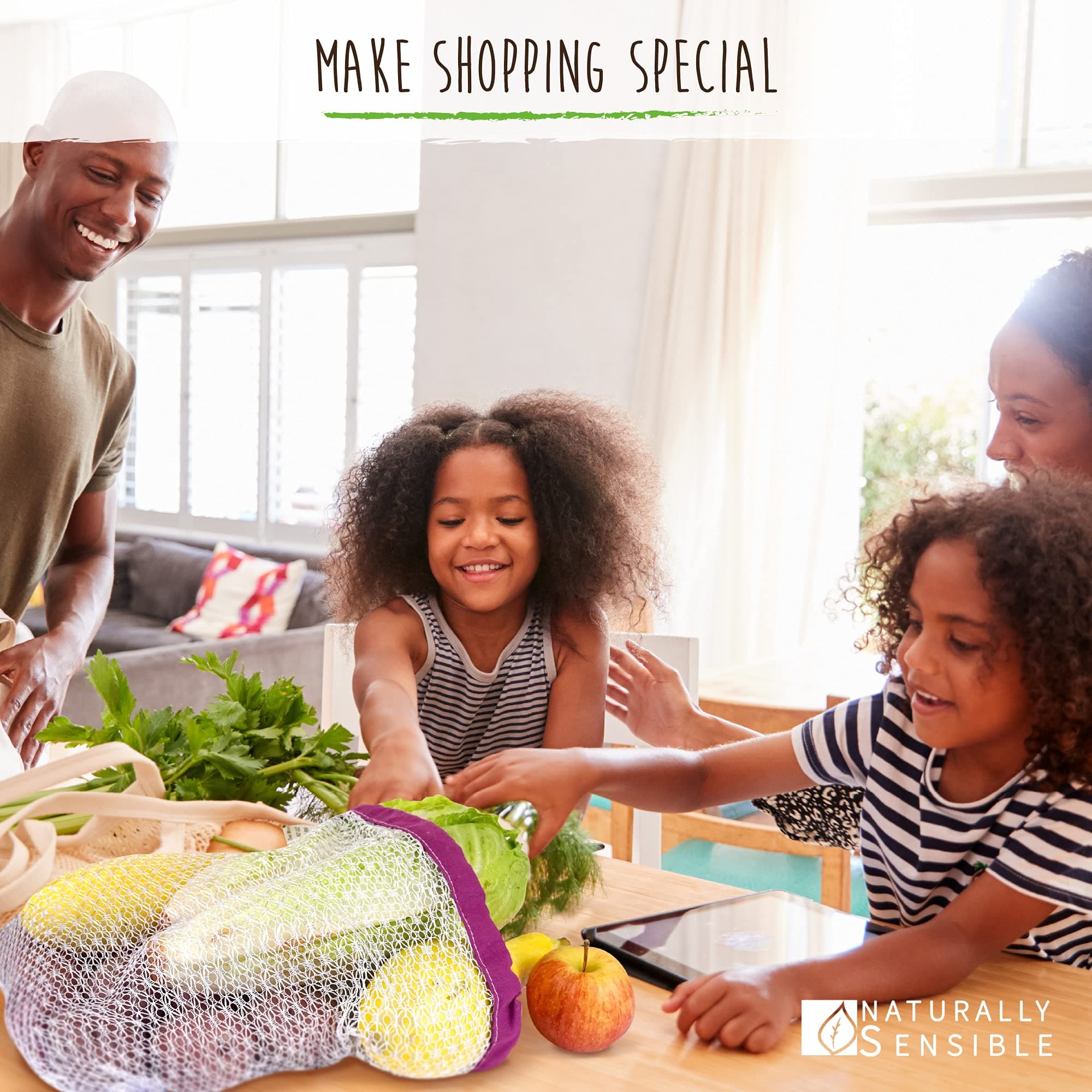 Naturally Conscious Eco Friendly See Through Washable and Reusable Produce Bags - Soft Premium Lightweight Nylon Mesh Large - 12 X 14 - Set of 5 (Red, Yellow, Green, Blue, Purple) | By TM