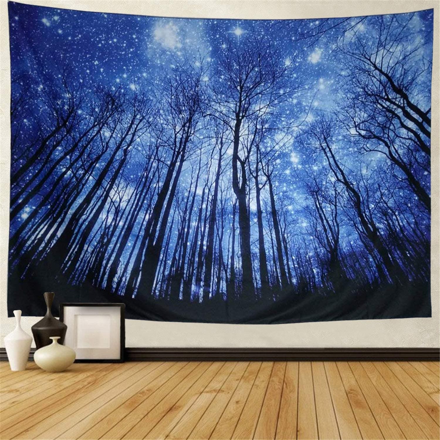 Prabahdak Forest Trees Tapestry Starry Night Tapestry Fantastic Galaxy Landscape Tapestry Wall Hanging for Dorm Living Room Bedroom