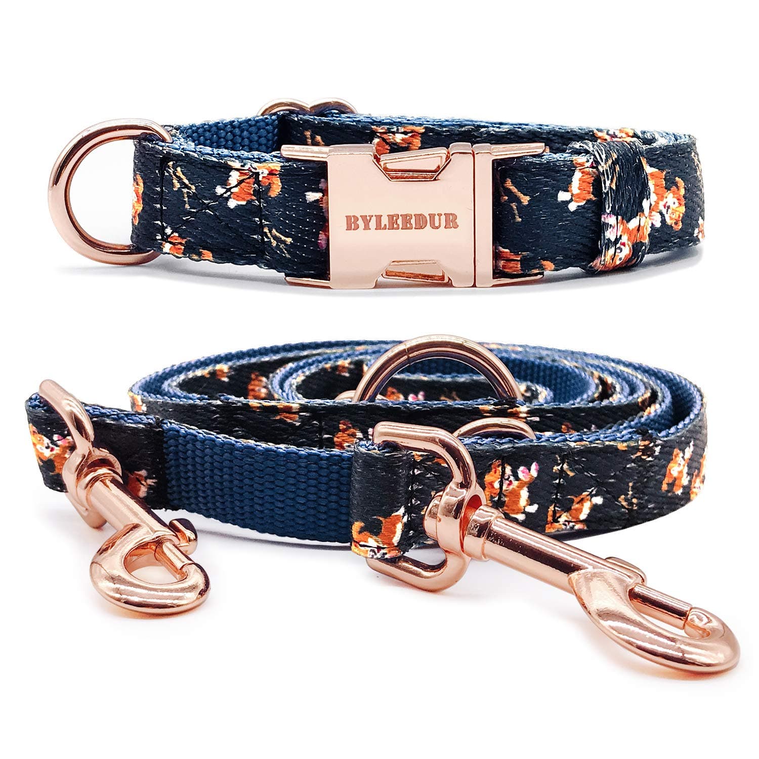 BYEEDUR Heavy Duty Dog Collar and Leash (6.6') in Set Wonderful Design & Insensitive Nylon - 3 Compartment Adjustable Leash - for Medium to Large Dogs