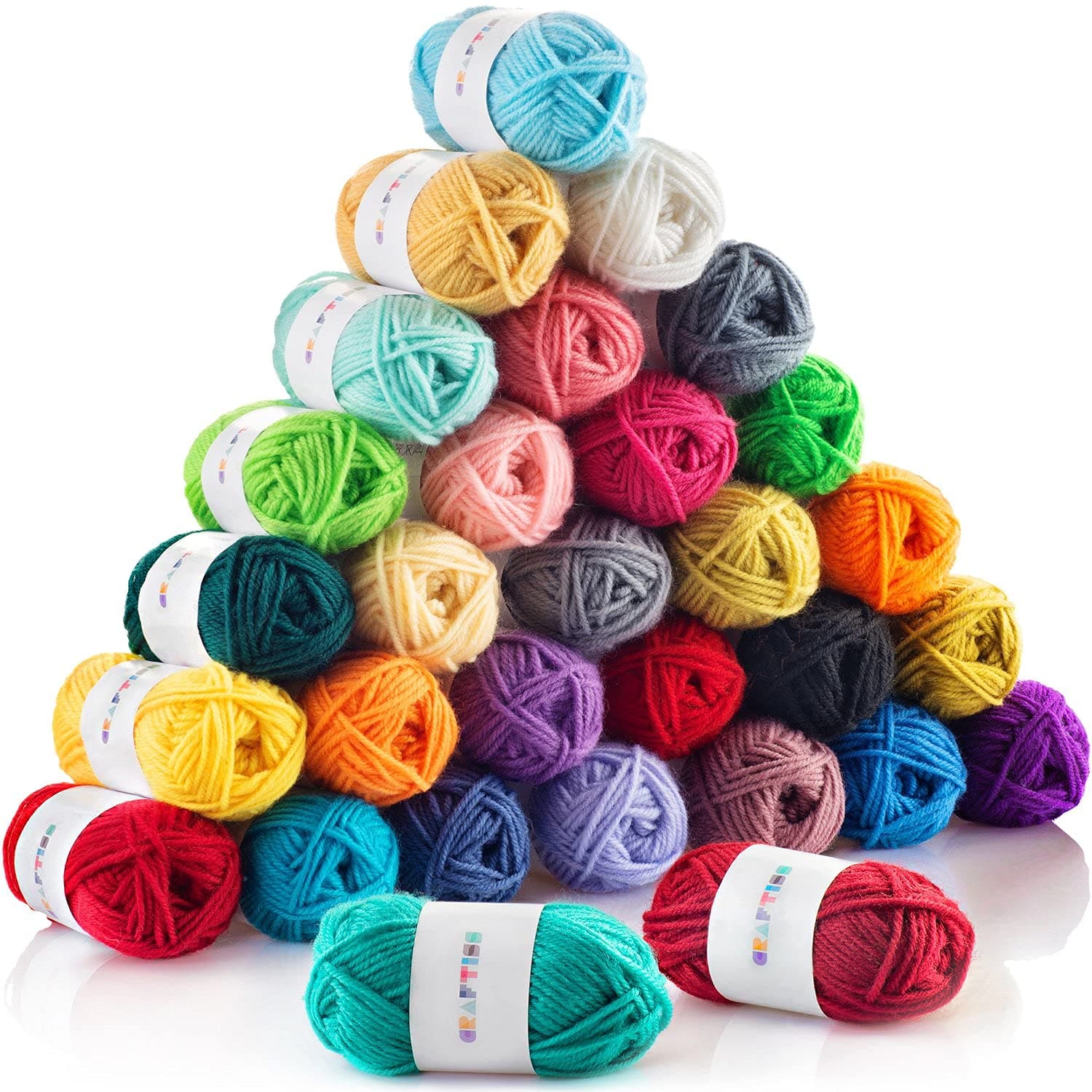 CRAFTISS 30x20g Acrylic Yarn Skeins - 1300 Yards Soft Yarn for Crocheting & Knitting, Assorted Starter Kit for Adults & Kids