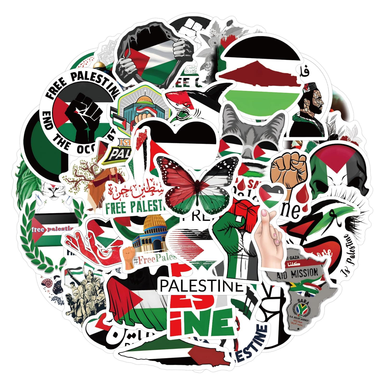 wangsying64 PCS Free Palestine Stickers, Stand with Palestine Stickers, Waterproof Vinyl Stickers for Peace-Lover,Guitars, Skateboards, Phones, Laptops. (Free Palestine)