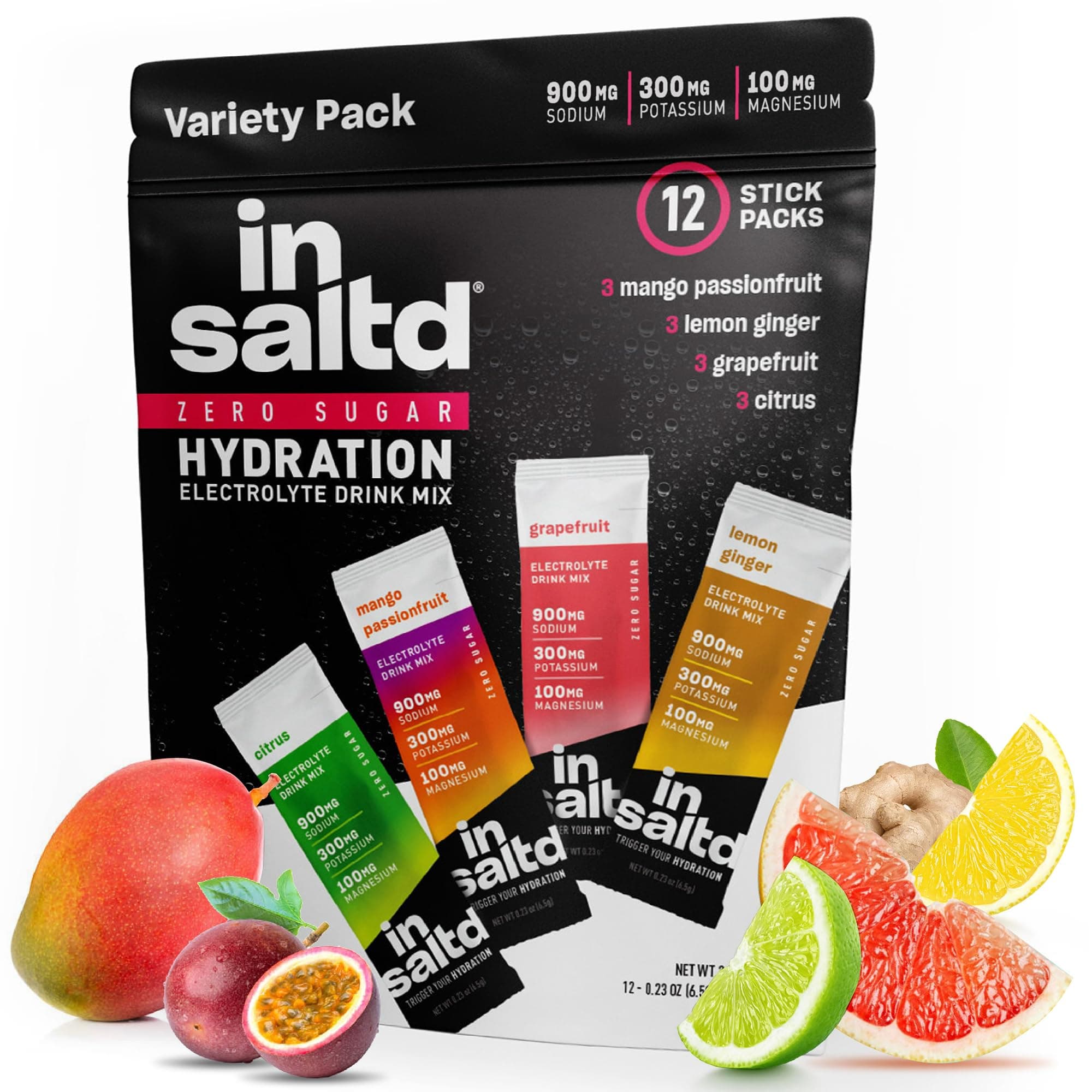 INSALTD™ Sugar Free Electrolytes Powder Packets with No Stevia Aftertaste | High-Potency Hydration Packets | Keto Electrolyte Drinks | Intermittent Fasting Drink Mix | 12 Pack (Variety Pack)