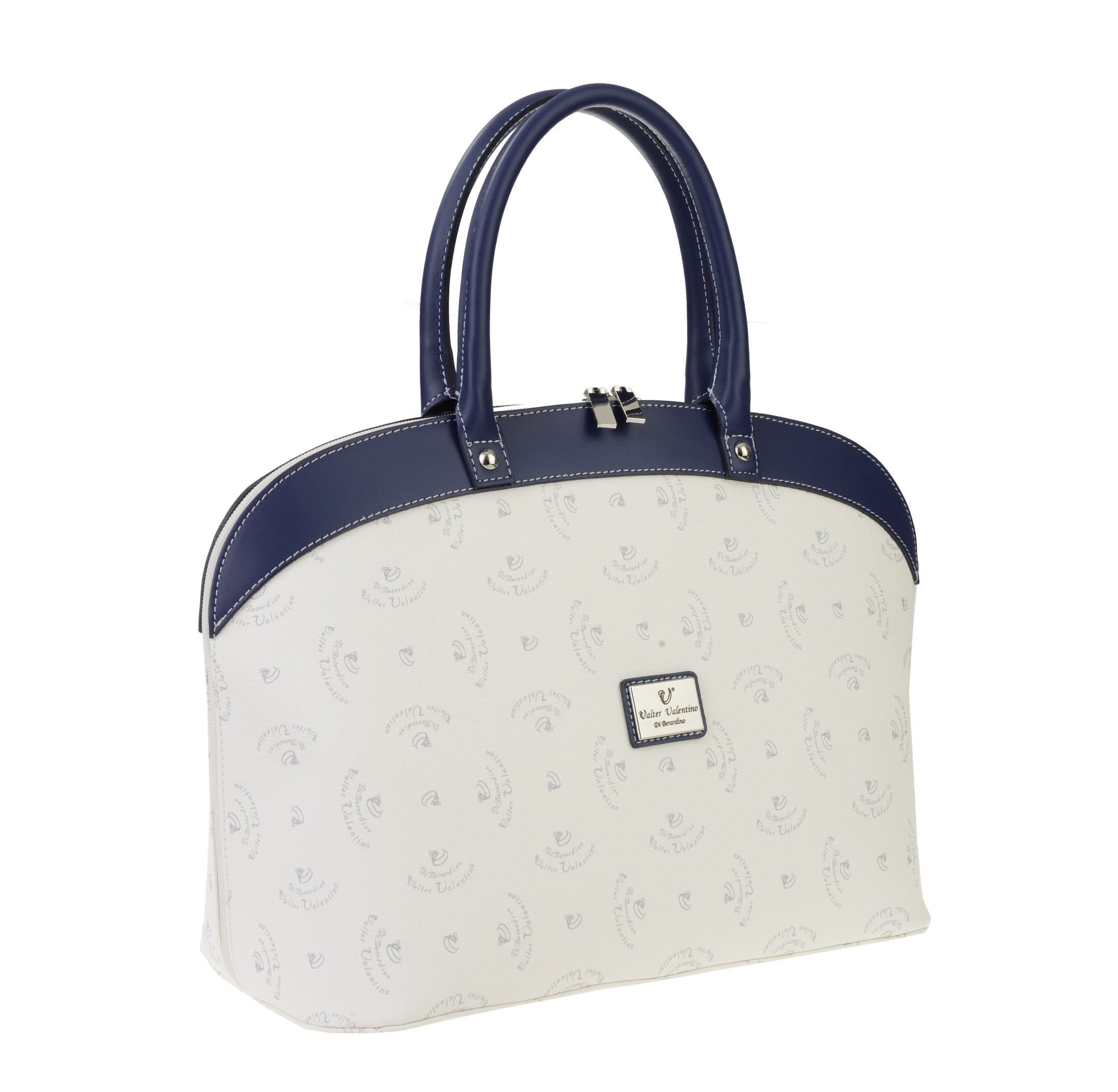 Walter Valentino – Made in Italy Exclusive Shopping Bag with Printed Logo 43x28x18 cm white/blue W5401