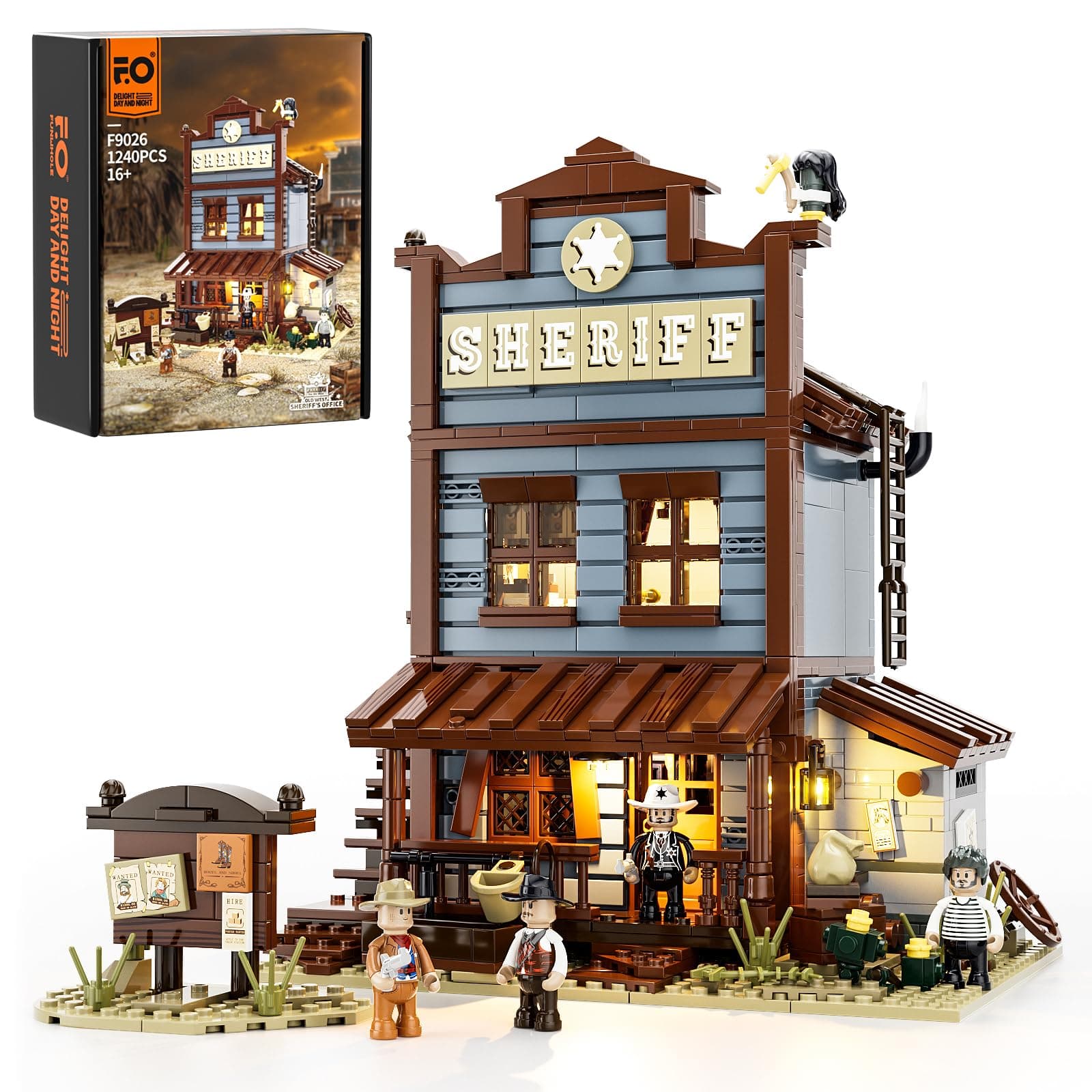 Sheriff's-Office Lighting Building-Bricks Set - The Old West Sheriff's Office LED Light Construction Building Model Set 1240 Pcs for Adults and Teen