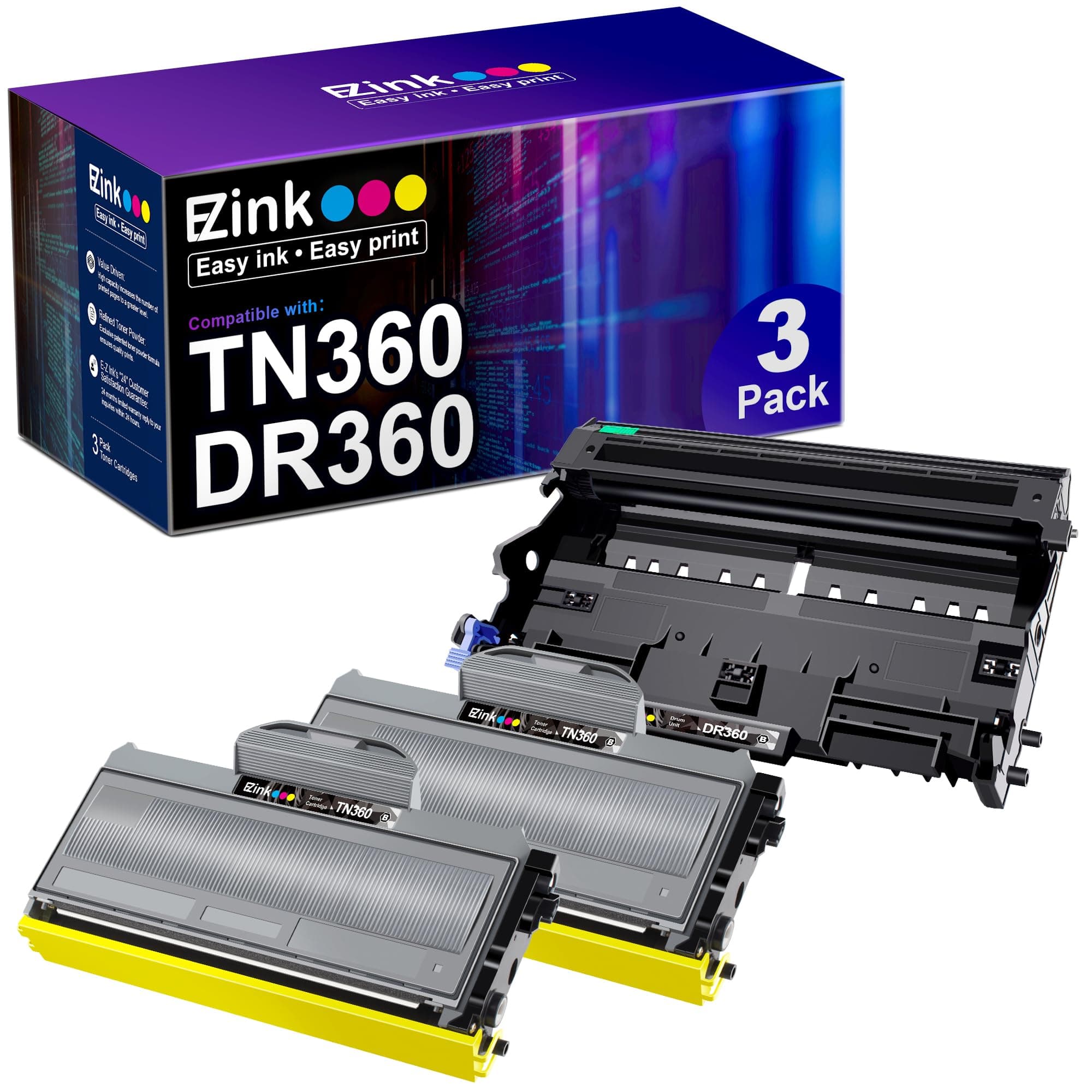 E-Z Ink Compatible Toner Cartridge & Drum Unit Replacement for Brother TN360 TN330 DR360 DR-360 High Yield Compatible with DCP-7040 DCP-7030 MFC-7840W HL-2140 MFC-7340(2 Toner, 1 Drum Unit)
