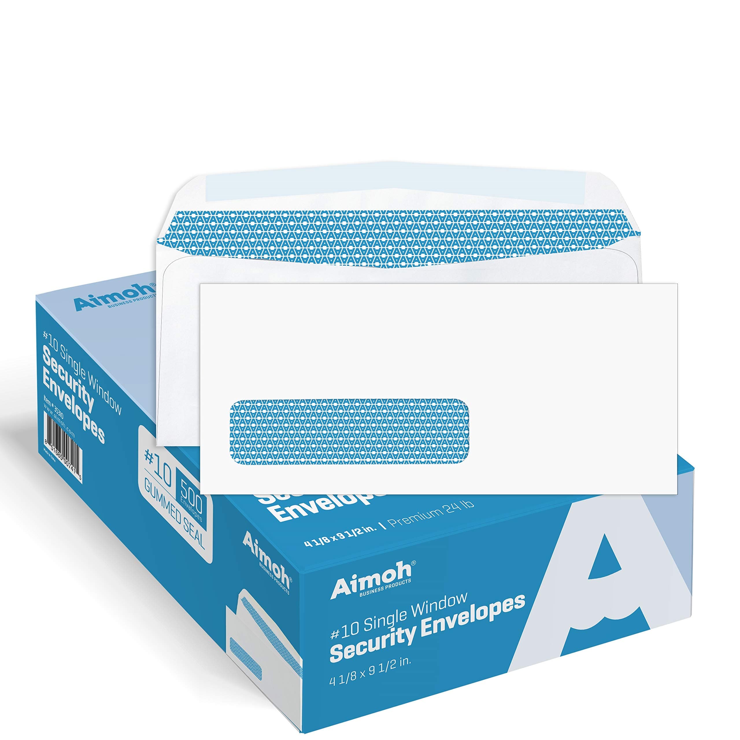 Aimoh #10 Single Left Window Security Tinted Envelopes, Gummed Closure, Size 4-1/8 X 9-1/2 inches, 24 LB - 500 Count (35310)