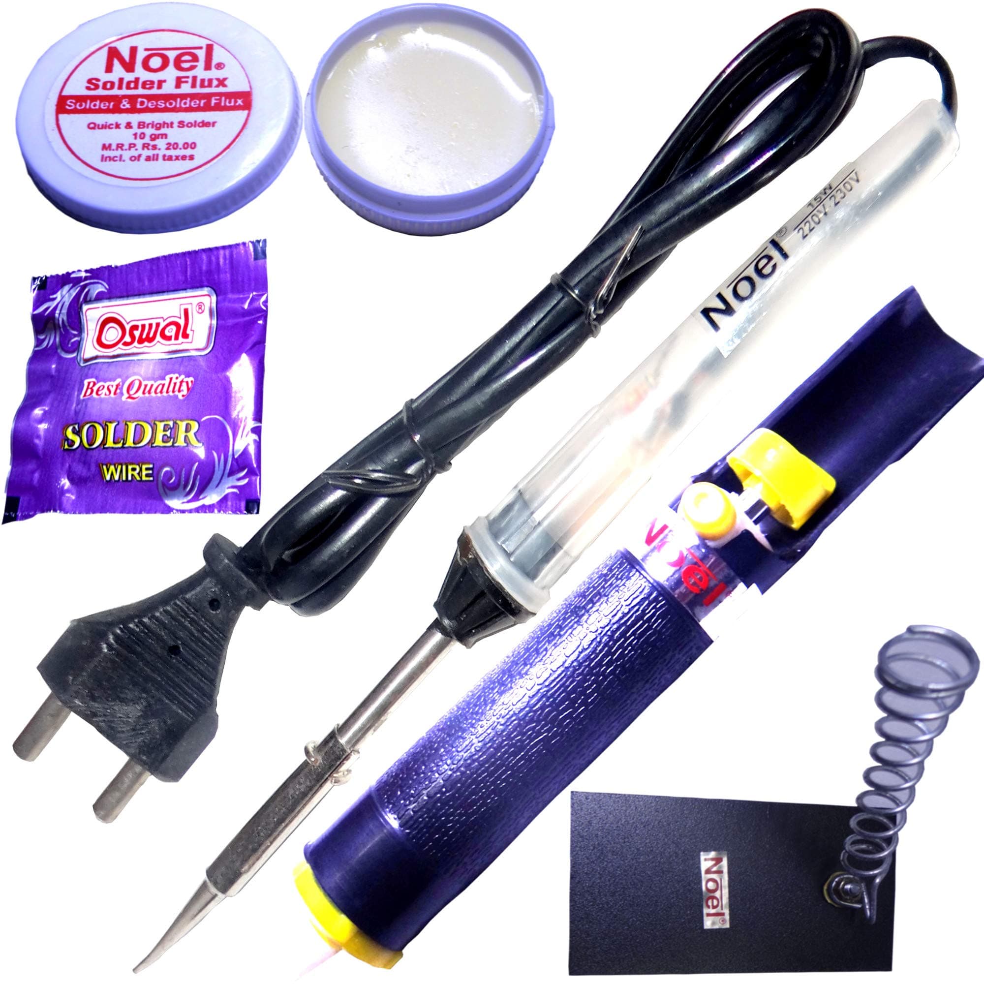 Noel 5 in 1 Soldering Iron Kit Bundle with 15W Soldering Iron,Desoldering Pump,1M Solder Wire,Soldering Flux,Soldering Stand