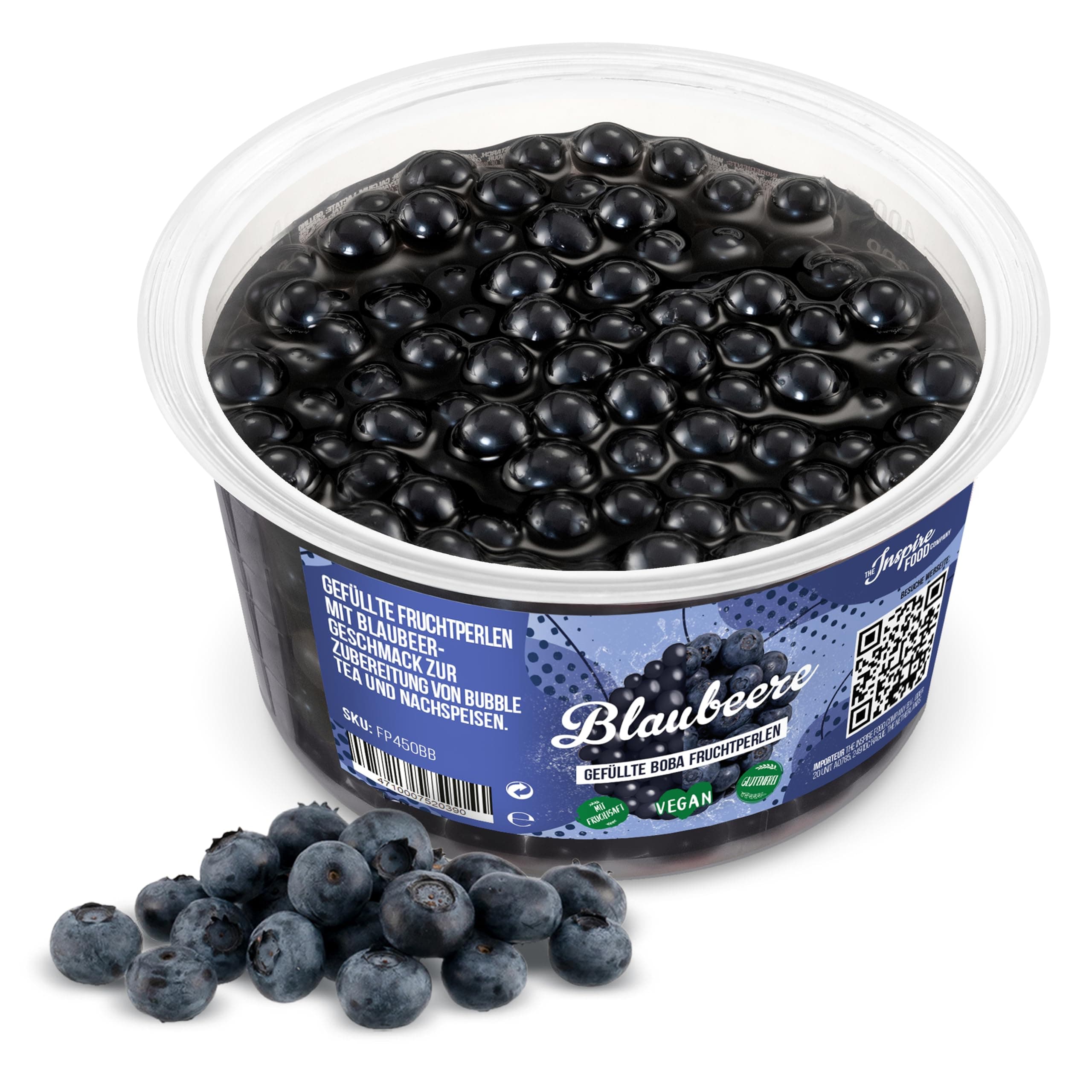 The Inspire Food Company Popping Boba Pearls for Bubble Tea - 450gm | Blueberry | Bursting Pearls Bubble | Real Fruit Juice For Shakes, Dessert,Smoothie | 100% Vegan & Glutenfree, No Artificial Colors
