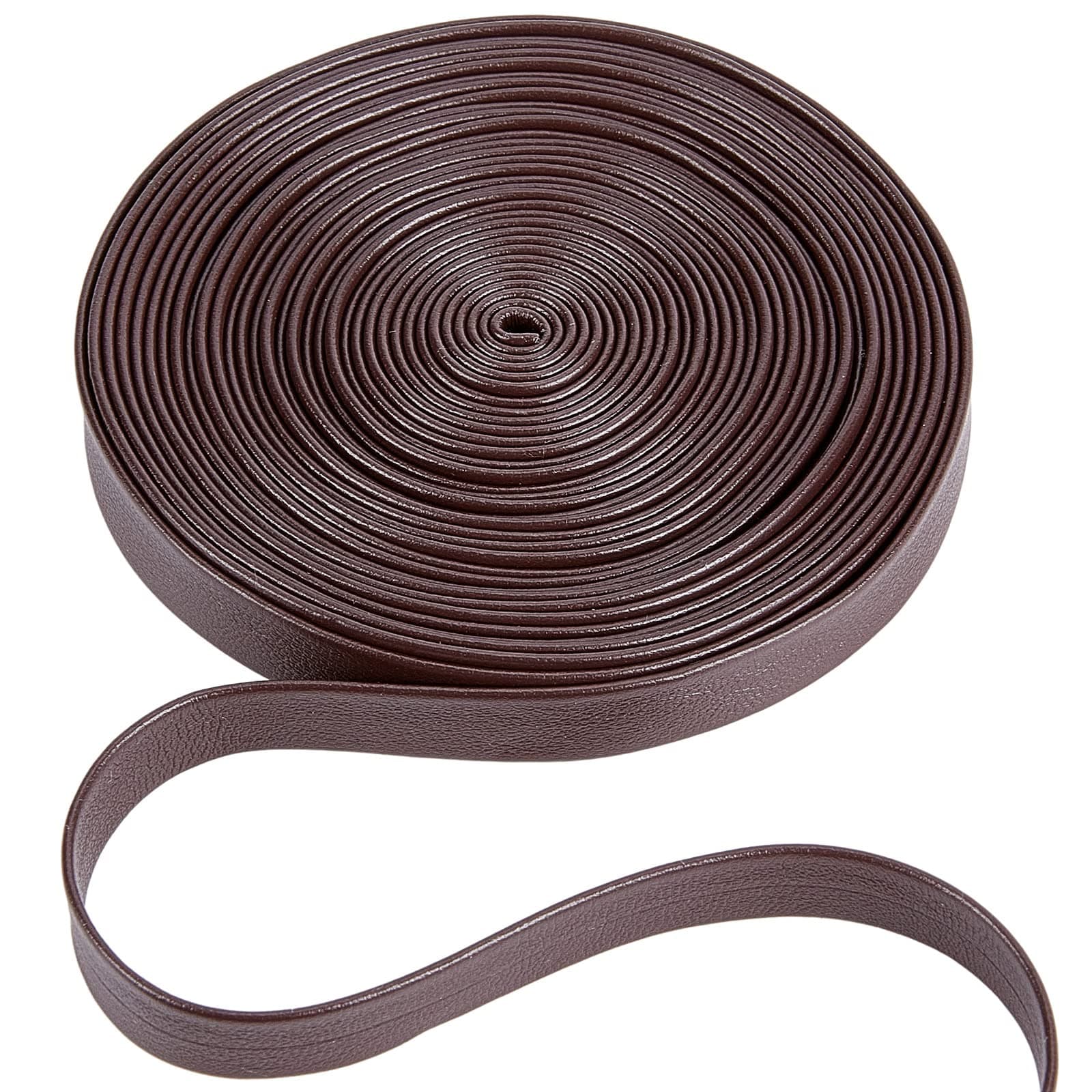 GORGECRAFT 5m Leather Trimming Tape 10mm Wide Foldover Leather Strips Lychee Grained Imitation Leatherette Strap Flat Leather Cord String for DIY Crafts Belt Bracelet Jewelry Making, Coconut Brown