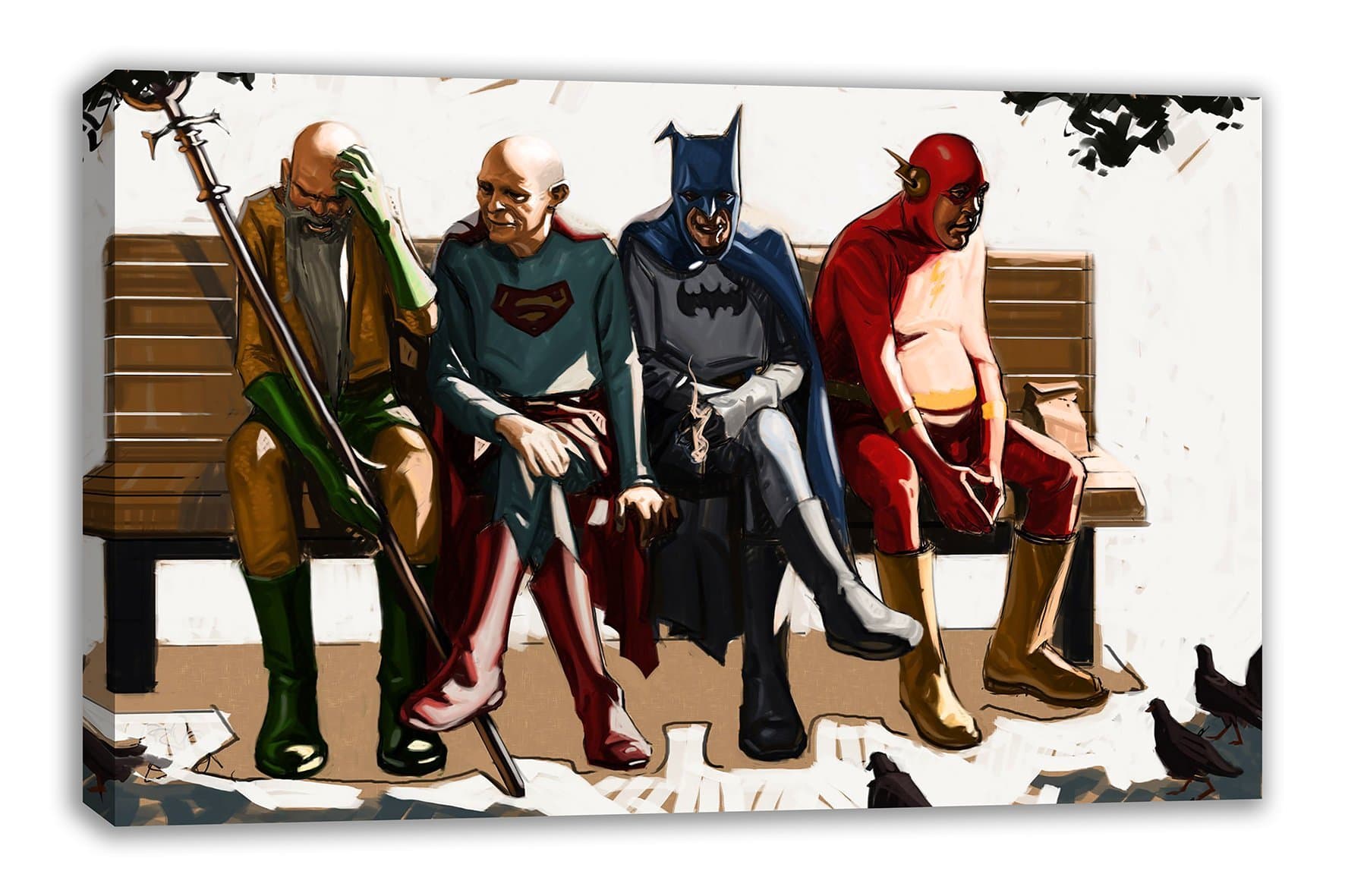 OLD MARVEL DC COMIC ELDERLY SUPERHEROES CANVAS WALL ART (30X18")