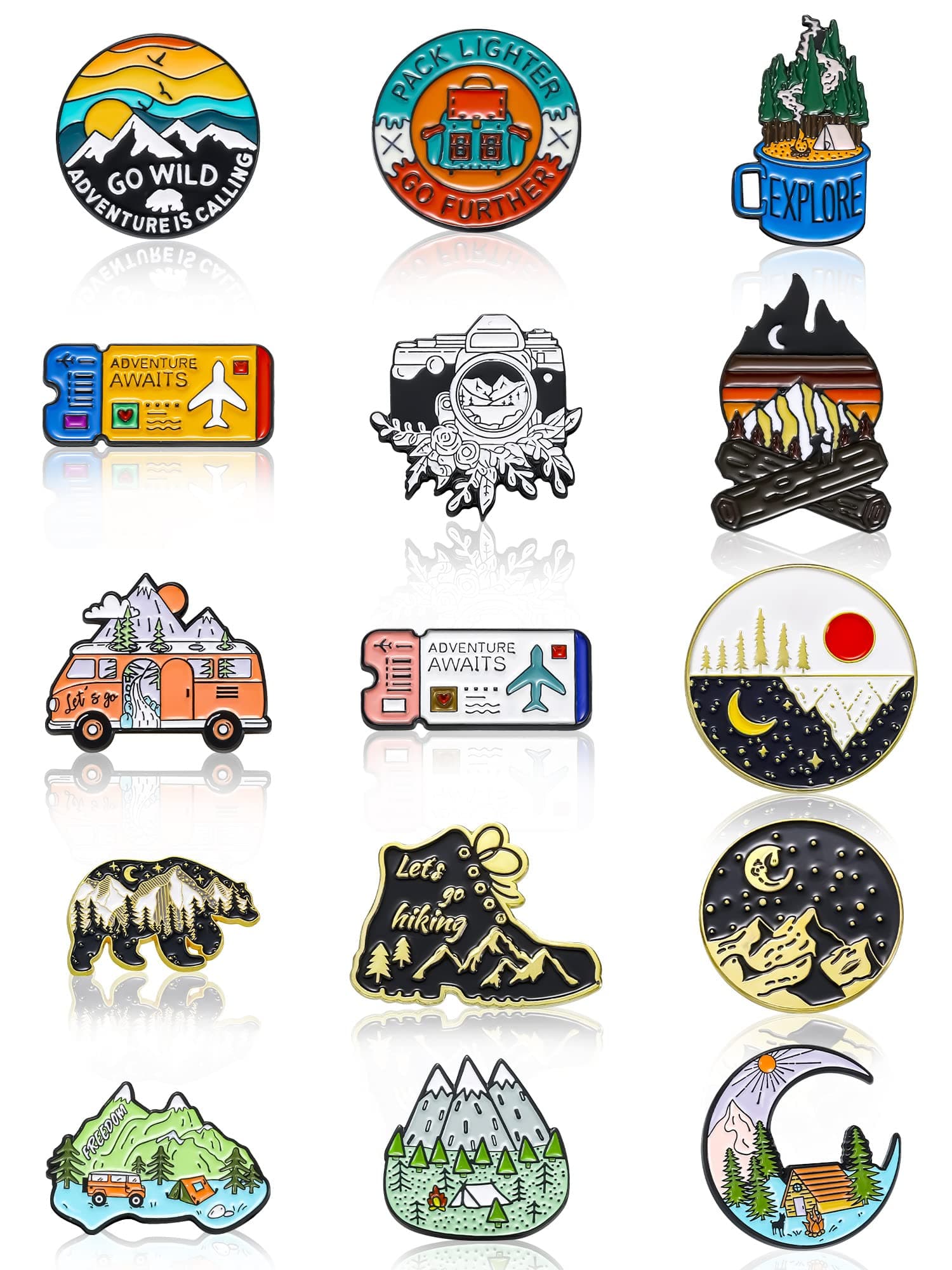 15 Pcs Enamel Pins for Backpack Hat Outdoors Adventure Brooch Pins Cute Camping Lapel Pin Nature Aesthetic Pins Jewelry for Women Men Clothing Bags DIY Crafts Christmas Gifts