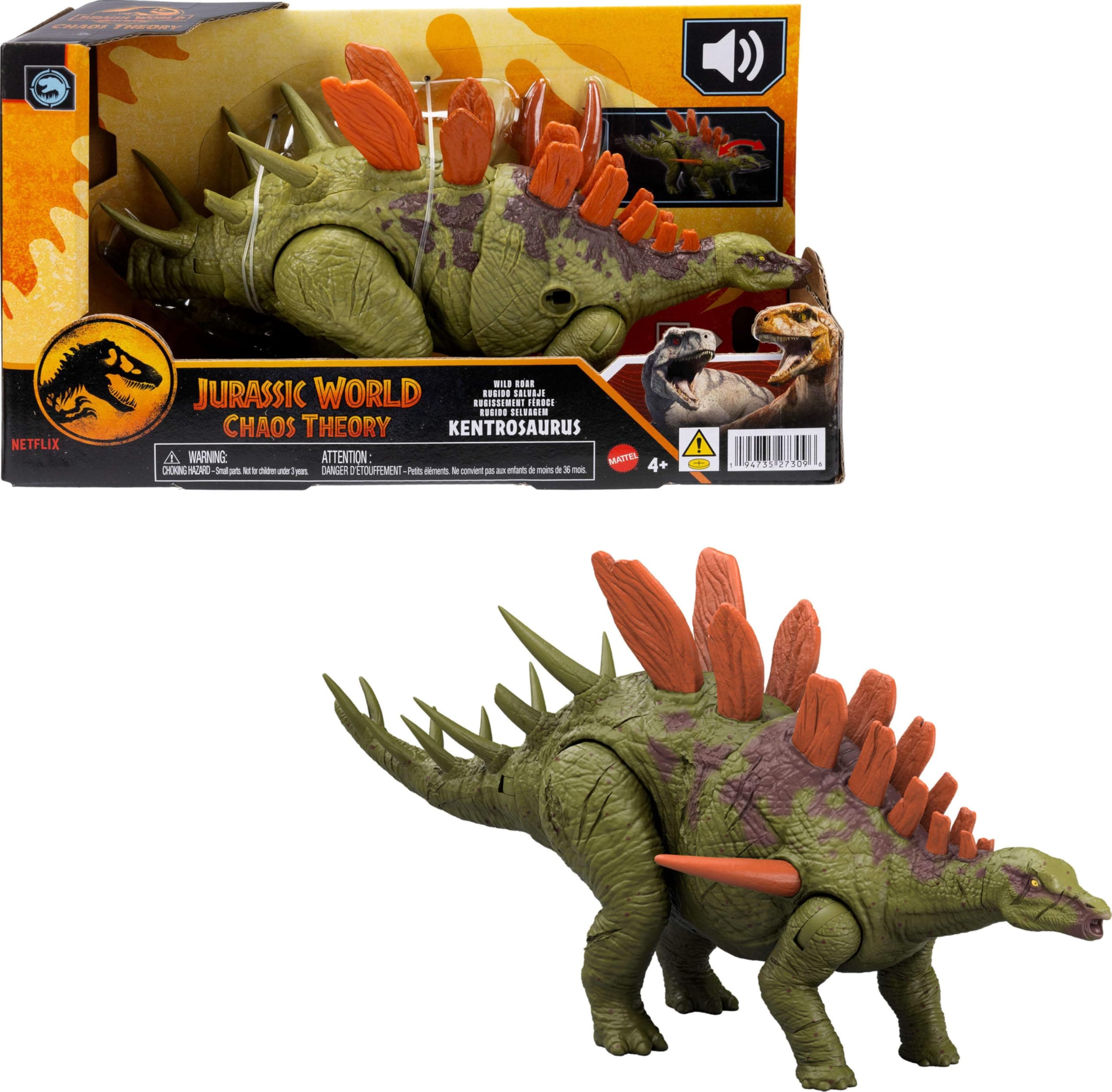 Jurassic World Wild Roar Posable Dinosaur Figure with Roar Sound and Attack Action, Physical and Connected Digital Play