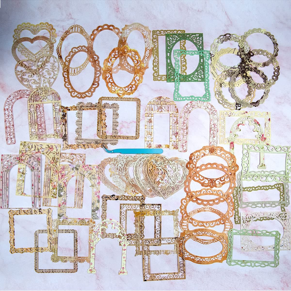Scrapbook Lace Frames 60pcs, Vintage Hollow Lace Paper Frames Small, Thin Decorative Paper Lace Cutouts Scrapbook Window Frames for Scrapbooking Junk Journal Crafts