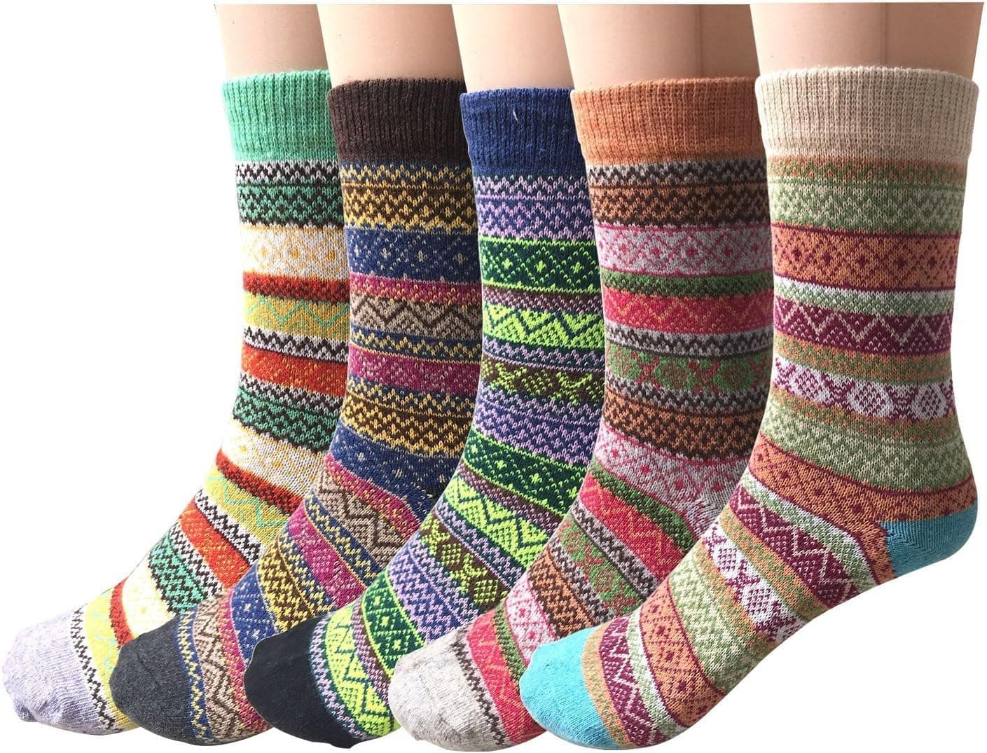 Justay 6 pairs Women Winter Merino Wool Socks Thermal Thick Warm Wool Socks for Ladies, Breathable Knitting Cotton Socks for Hiking Trekking Gift