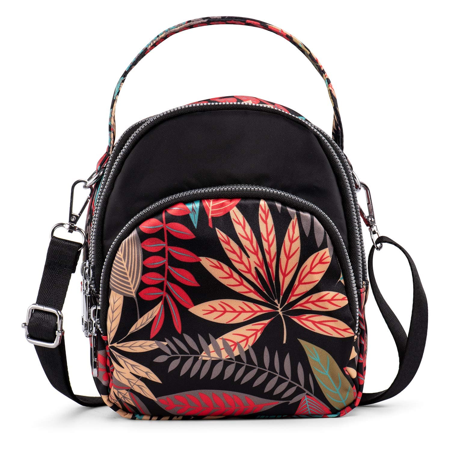 LaRechor Convertible Womens Girls Small Cross Body Shoulder Bag Tote Bag Handbag Mini Backpack with 2 Removable Straps, Colorful Leaves, S, Hand Luggage