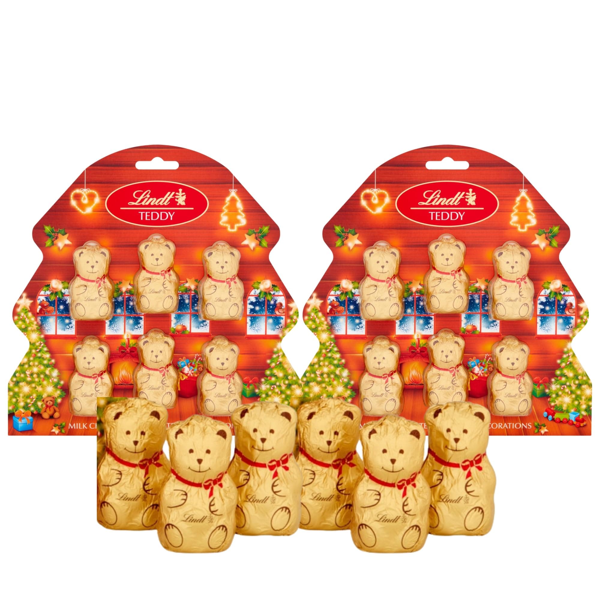 12 Milk Chocolate Lindor Teddy Christmas Tree Decorations 60g Milk Chocolate Gift Present - Christmas Eve, Celebrations, Stocking Filler or Thank You
