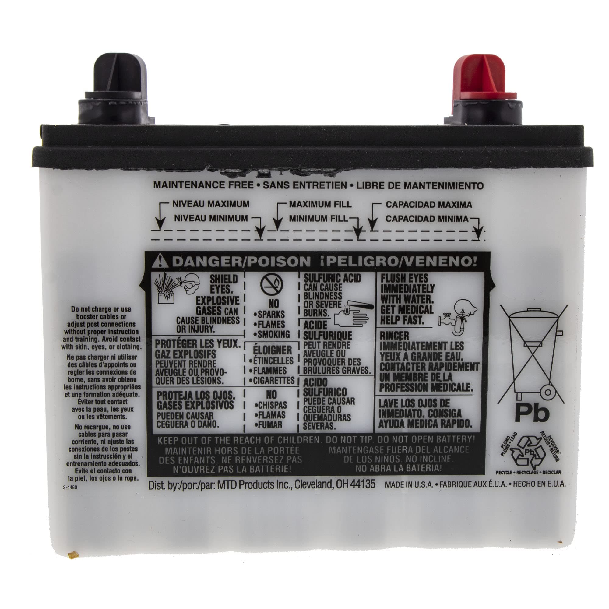 CUB CADET 925-1707D 300CCA Dry Top Vented Battery 72 1000 800 RZT50 125 105 2150 LTX1045 102 LT1045 LTX1046