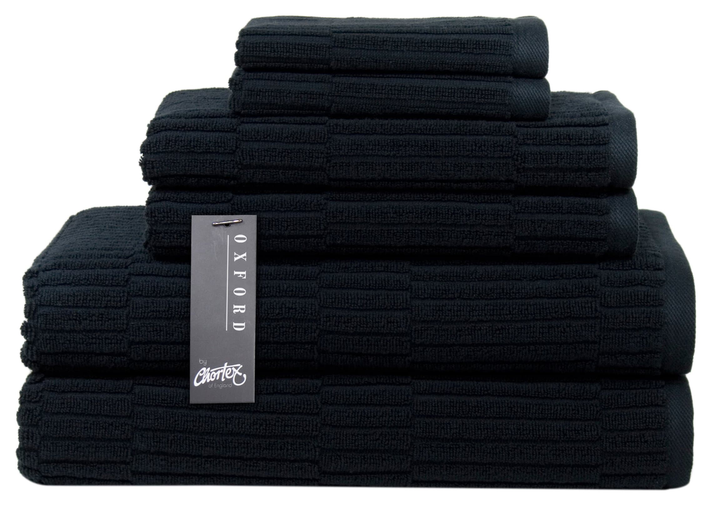 Chortex Oxford Ribbed 100% Turkish Cotton 6 Piece Set, Set of 6 Towels, Black