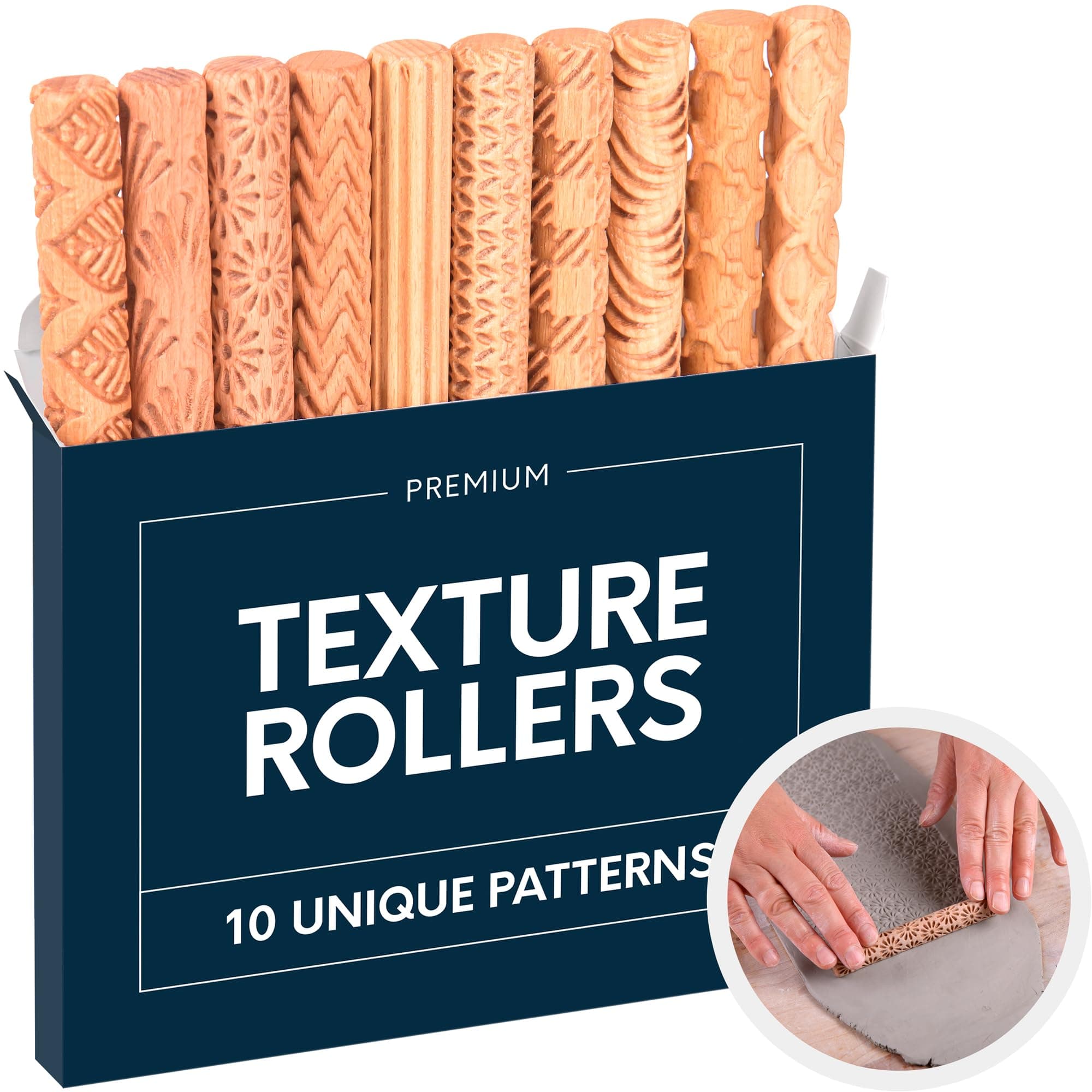 Clay Texture Rollers | 10-Pack | 5 in x 0.65 in | Premium Wooden Pottery Tools