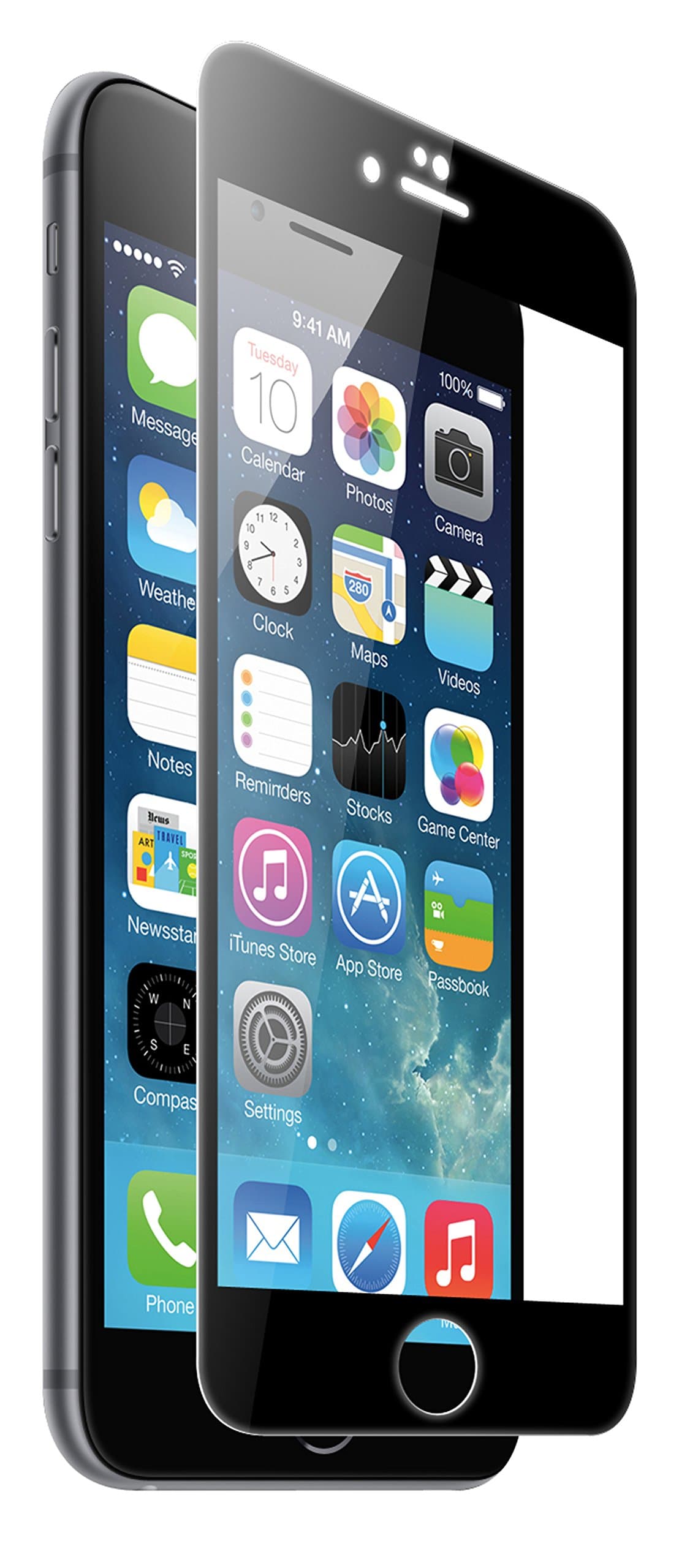 BioArmor Antibacterial Bubble Free Premium Fit Glass Screen Protector for iPhone 6 Plus/6S Plus - Black/Transparent