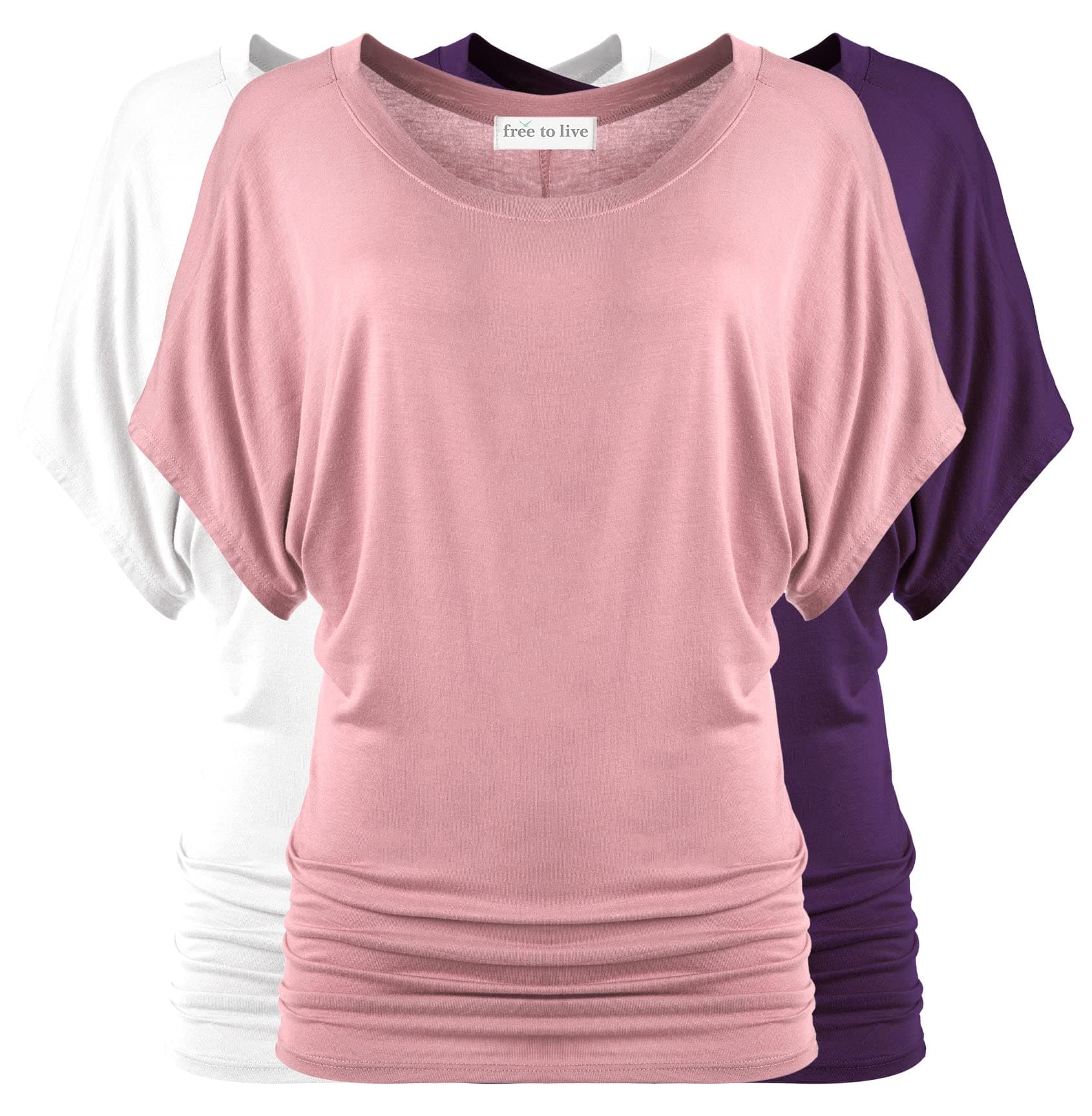 Free to Live 3 Pack Dolman Short Sleeve Business Casual Tops for Women Shirts Fall Dressy Tunic Travel Clothes Work Outfits