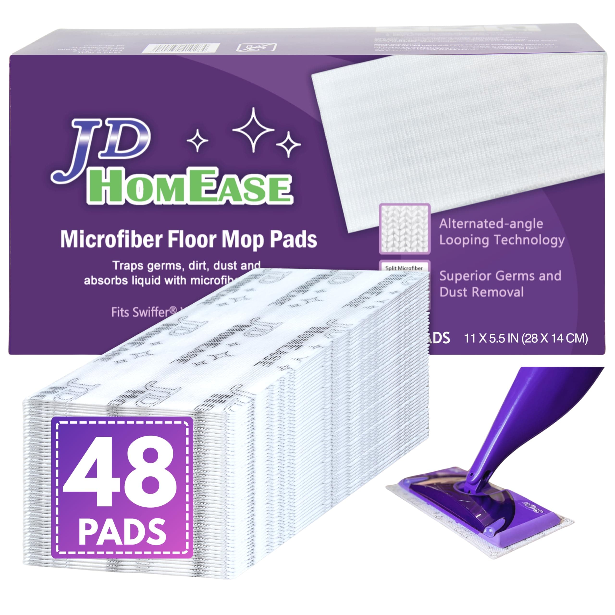 JD HOMEASE Microfiber Floor Mop Pad, 48 counts
