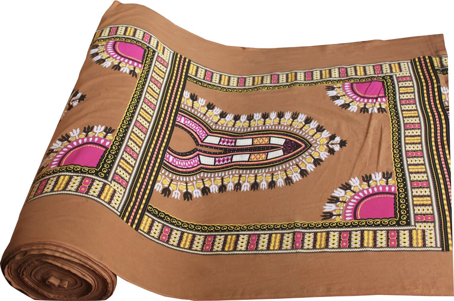 Full Funk Warm Muang Cotton Fabric with Afrikan Dashiki Pattern 70x40 inch, Bronze Brown