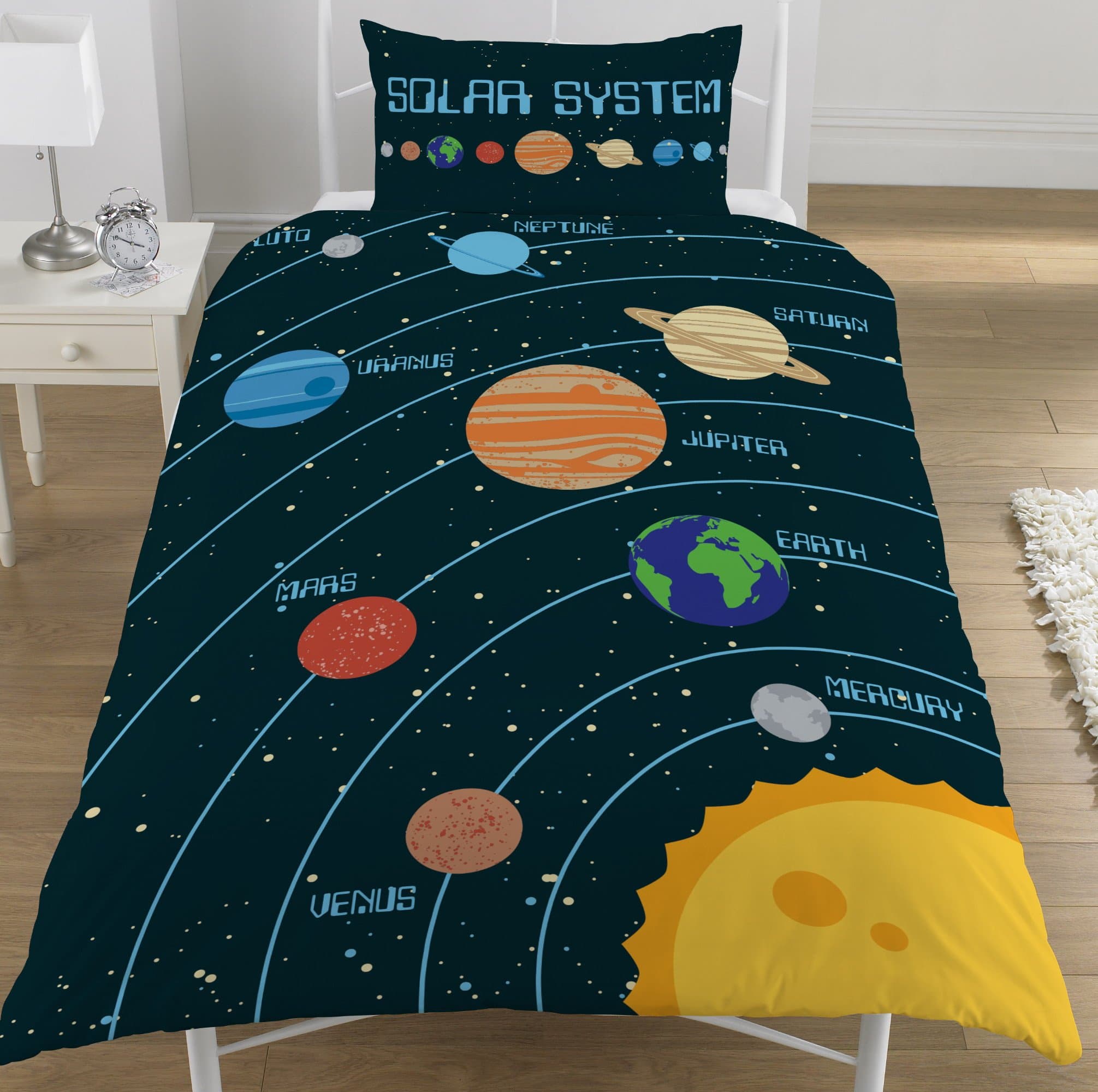 Solar System Planets Single/Double Reversible Duvet Cover Bed Set Space (Single Duvet Cover)