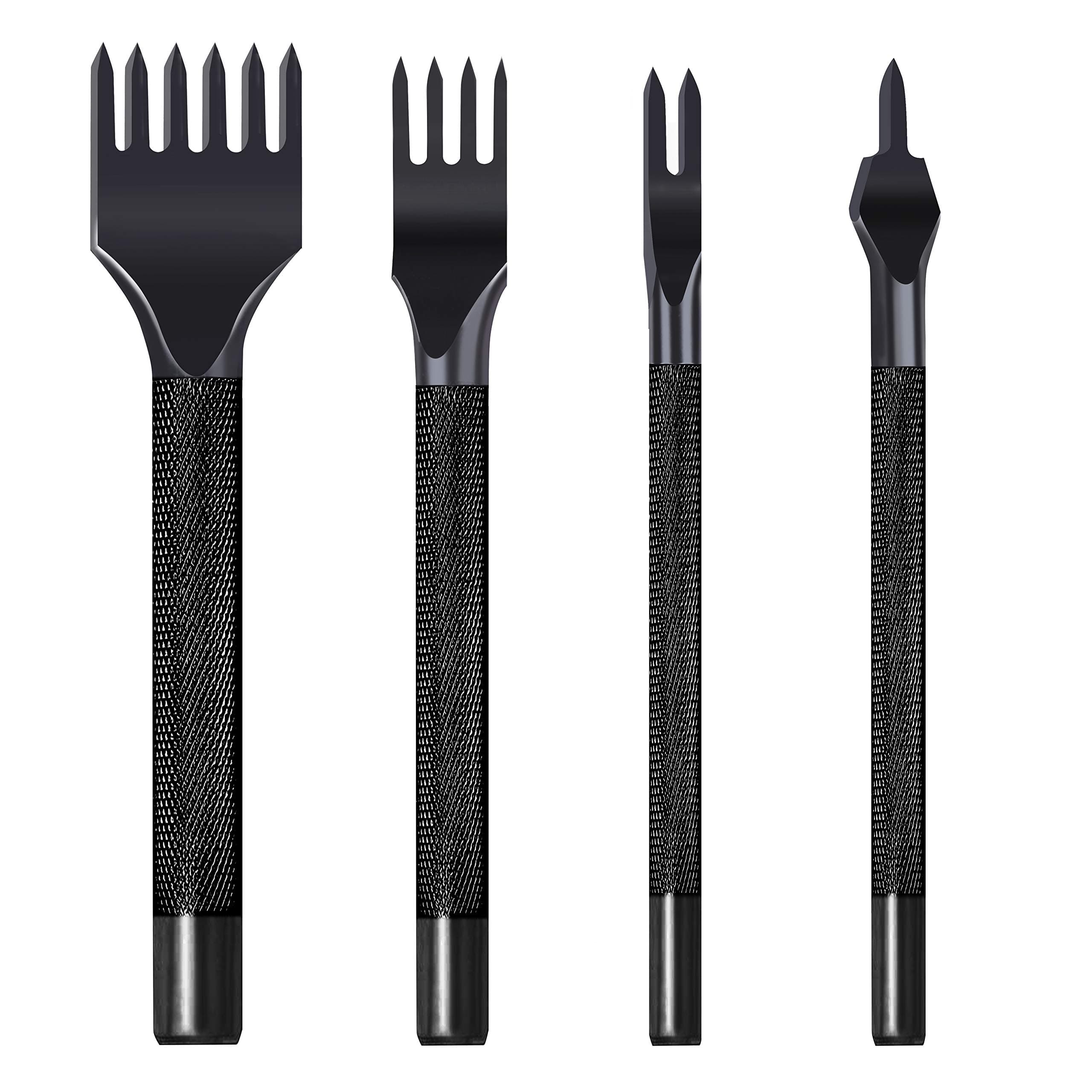 Yangoutool Latest Model Stainless Steel 4mm 1/2/4/6 Prong Lacing Diamond Stitching Chisel Hole Punch Tool, Leather Craft Tool Sets DIY Handwork