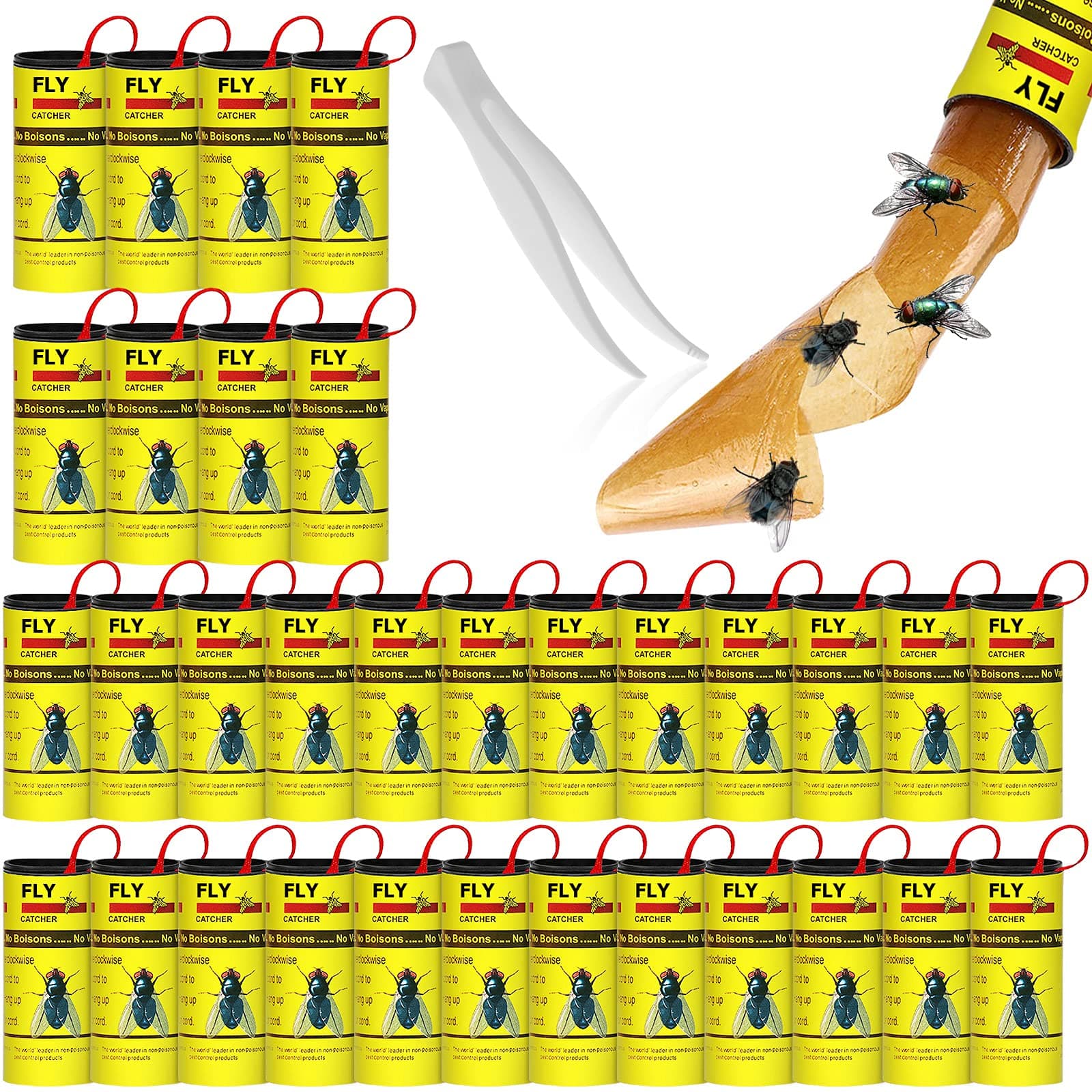 32 Pesticide Free Fly Paper, Sticky Fly Catchers Set for Indoor or Greenhouse use (32 Pack)