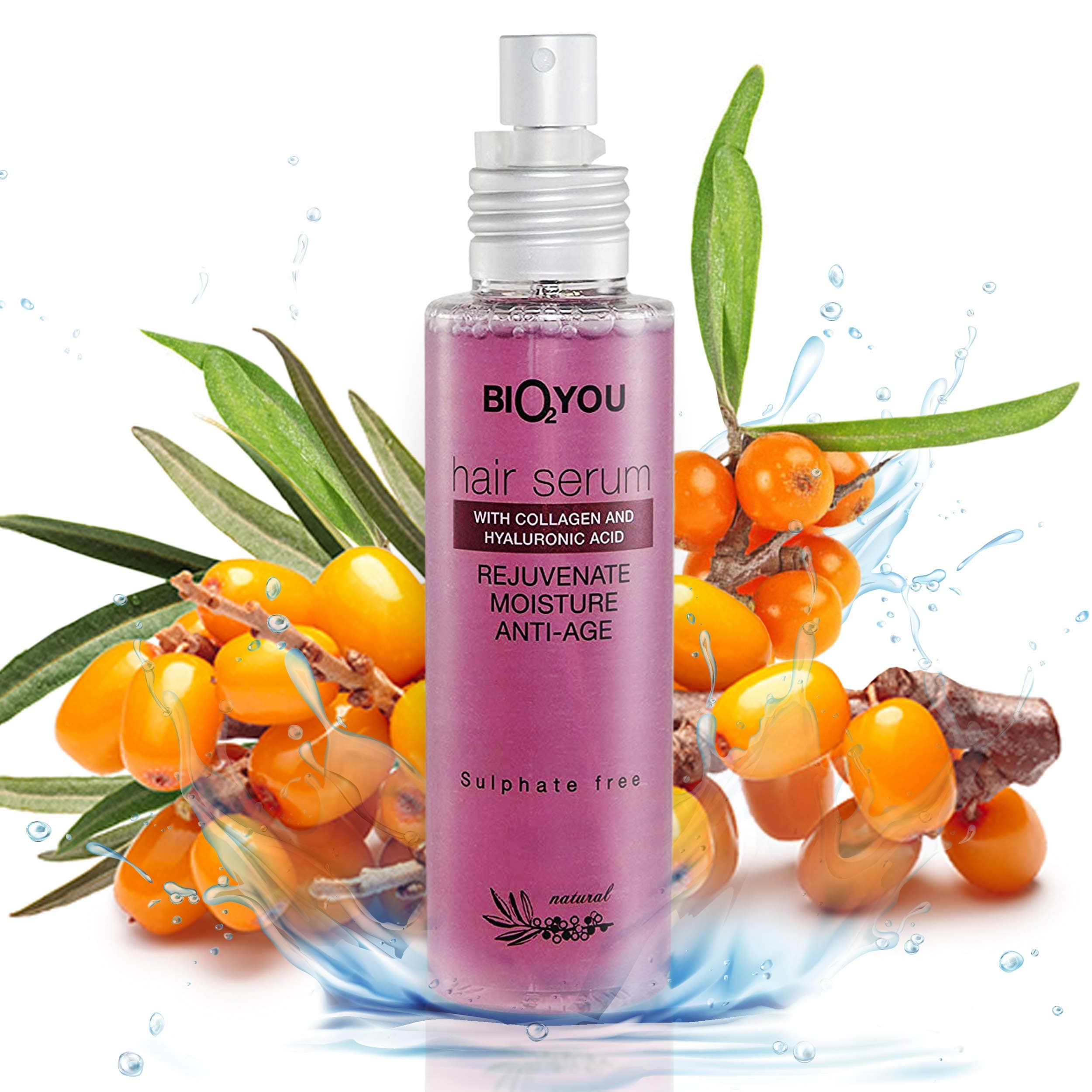 Natural Hair Growth Serum with Hyaluronic Acid Sea Buckthorn Sweet Almond Oil and Collagen for Thickening Healthier Nourishing Hair Care 100ml