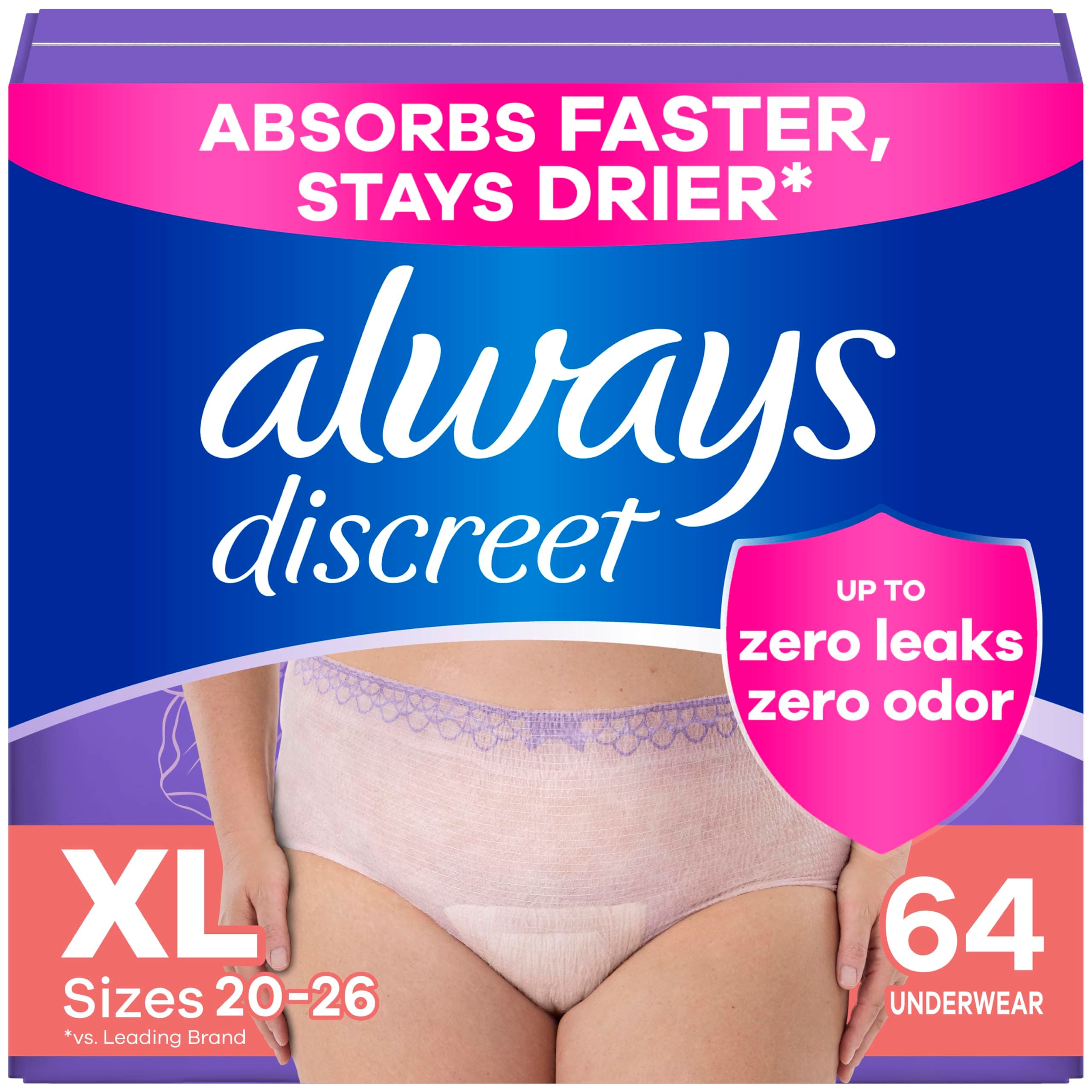 Adult Incontinence Underwear for Women and Postpartum Underwear, XL, 64 CT, up to 100% Bladder Leak Protection
