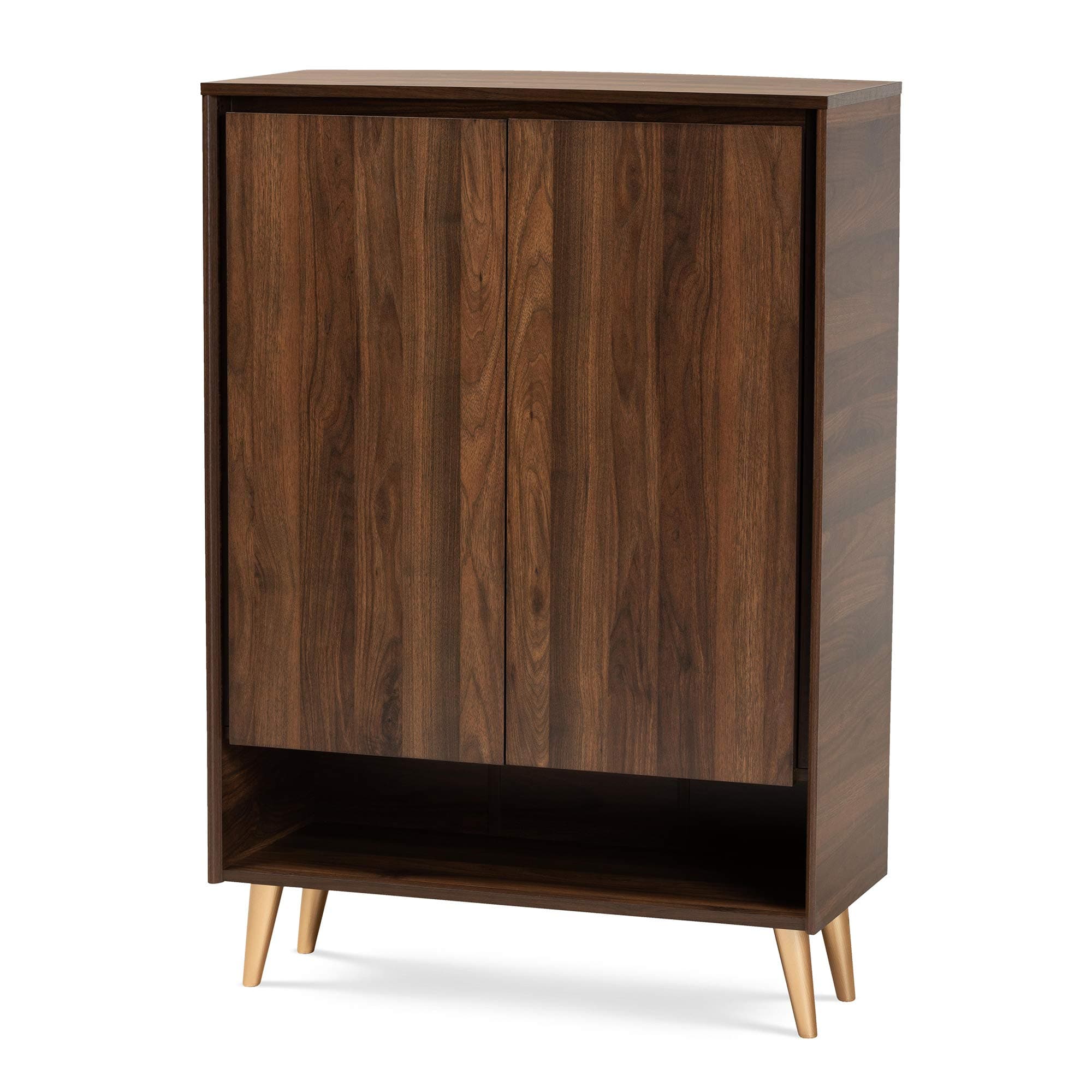 Baxton StudioLanden Shoe Cabinets, One Size, Walnut Brown/Gold