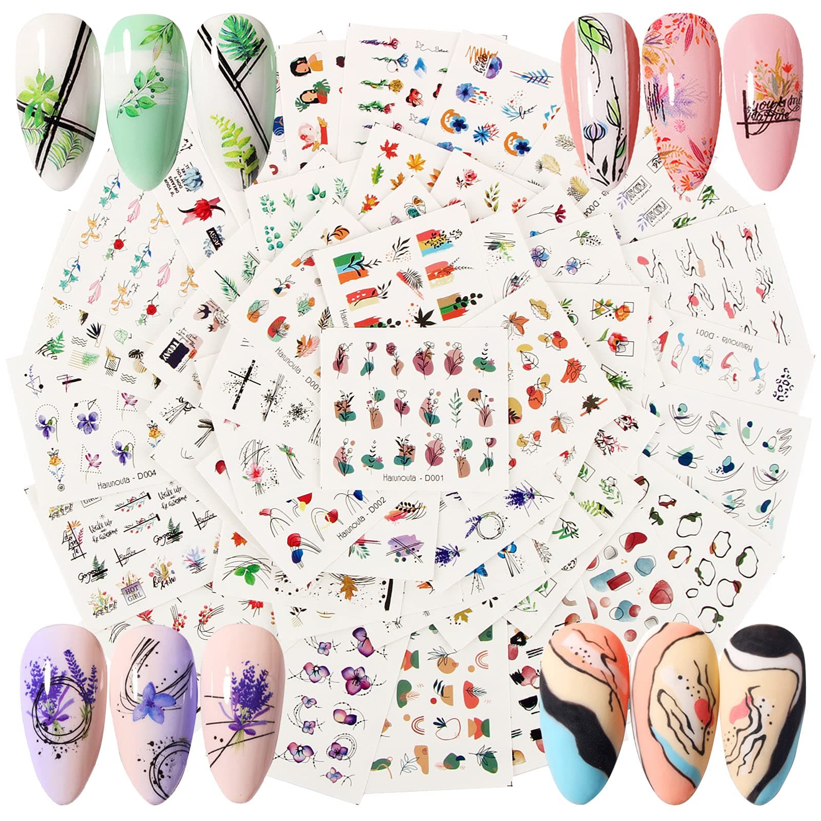 48 Sheets Water Transfer Nail Stickers Mixed Leaf Nail Stickers Floral Geometric Nail Art Stickers Decals Water Transfer Flower Leaf Nail Supplies Nail Art Design Decoration Accessories