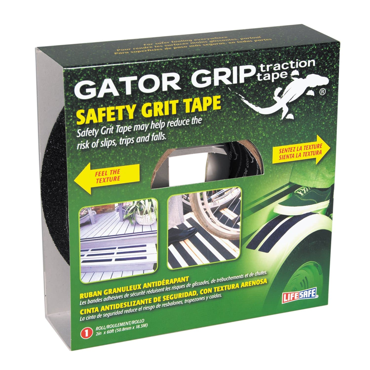 Gator Grip Traction Tape, Premium Grade 60 Grit Anti-Slip Adhesive Tape, Indoor/Outdoor, Great for Stairs, Docks, Boats & Ramps, Black, 2 inch x 60 ft, RE142
