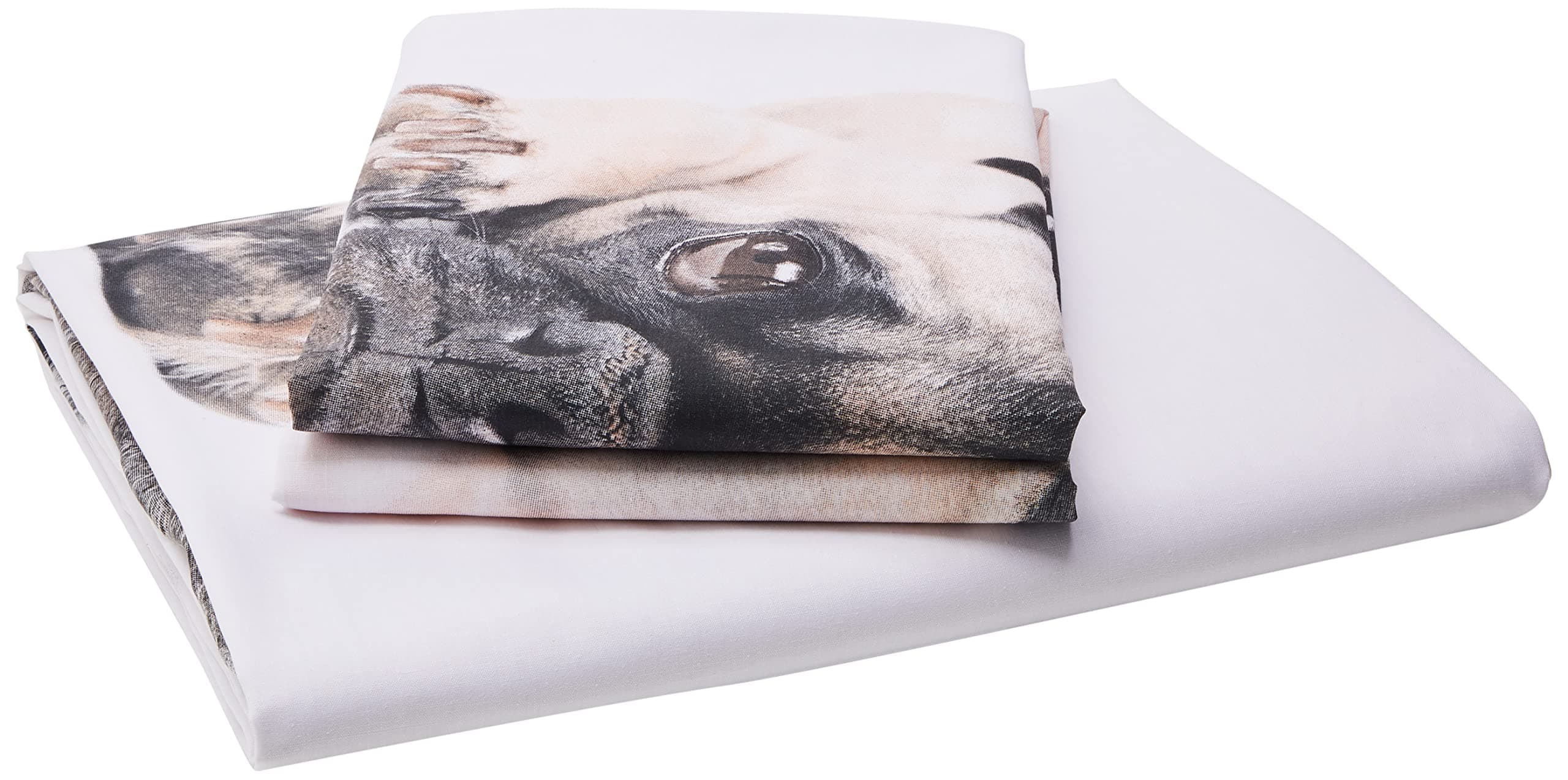 Pug Quilt Duvet Cover and Pillowcases Bed Set, Polyester-Cotton, White, King