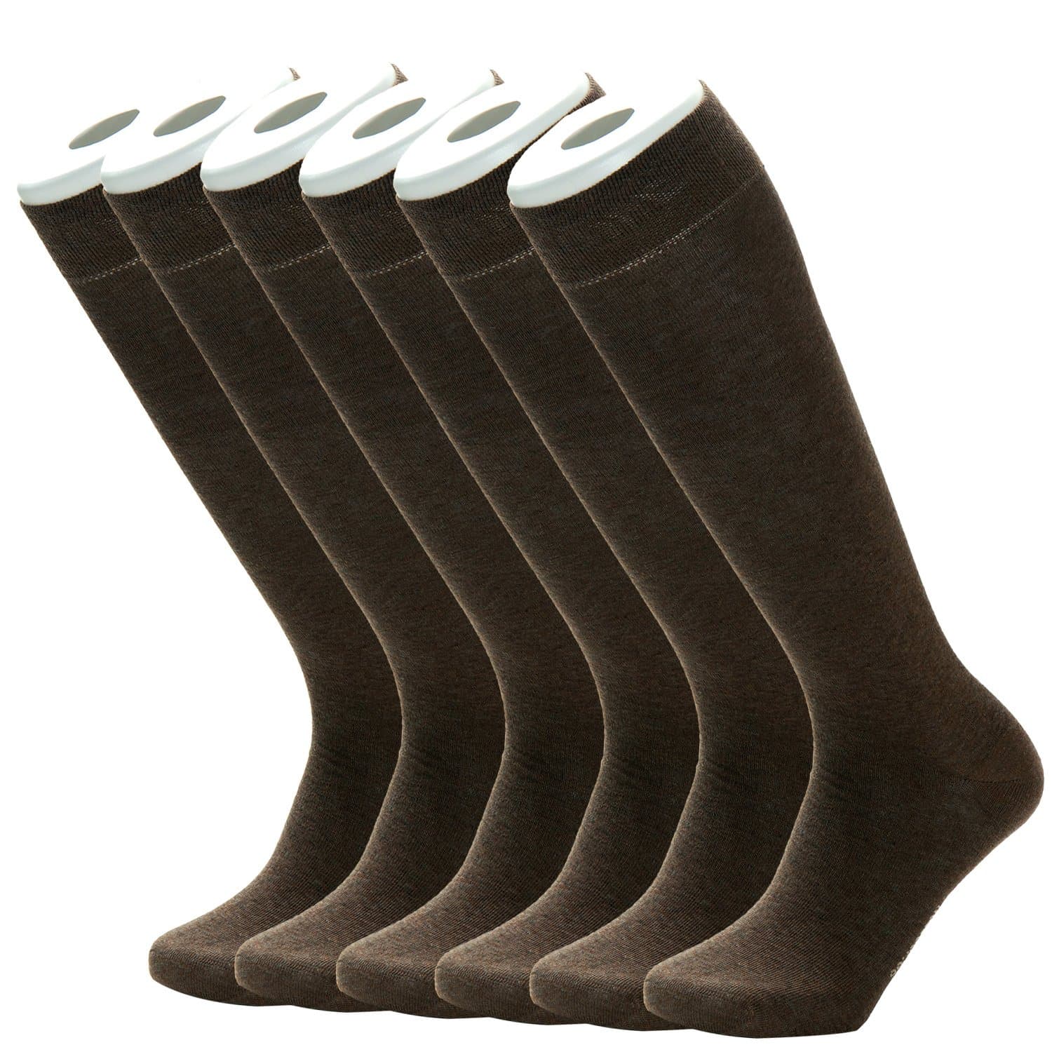 Mens 98% Cotton Soft Knee High Slightly Thin Dress Solid Socks for Business Socks 6Pack Large