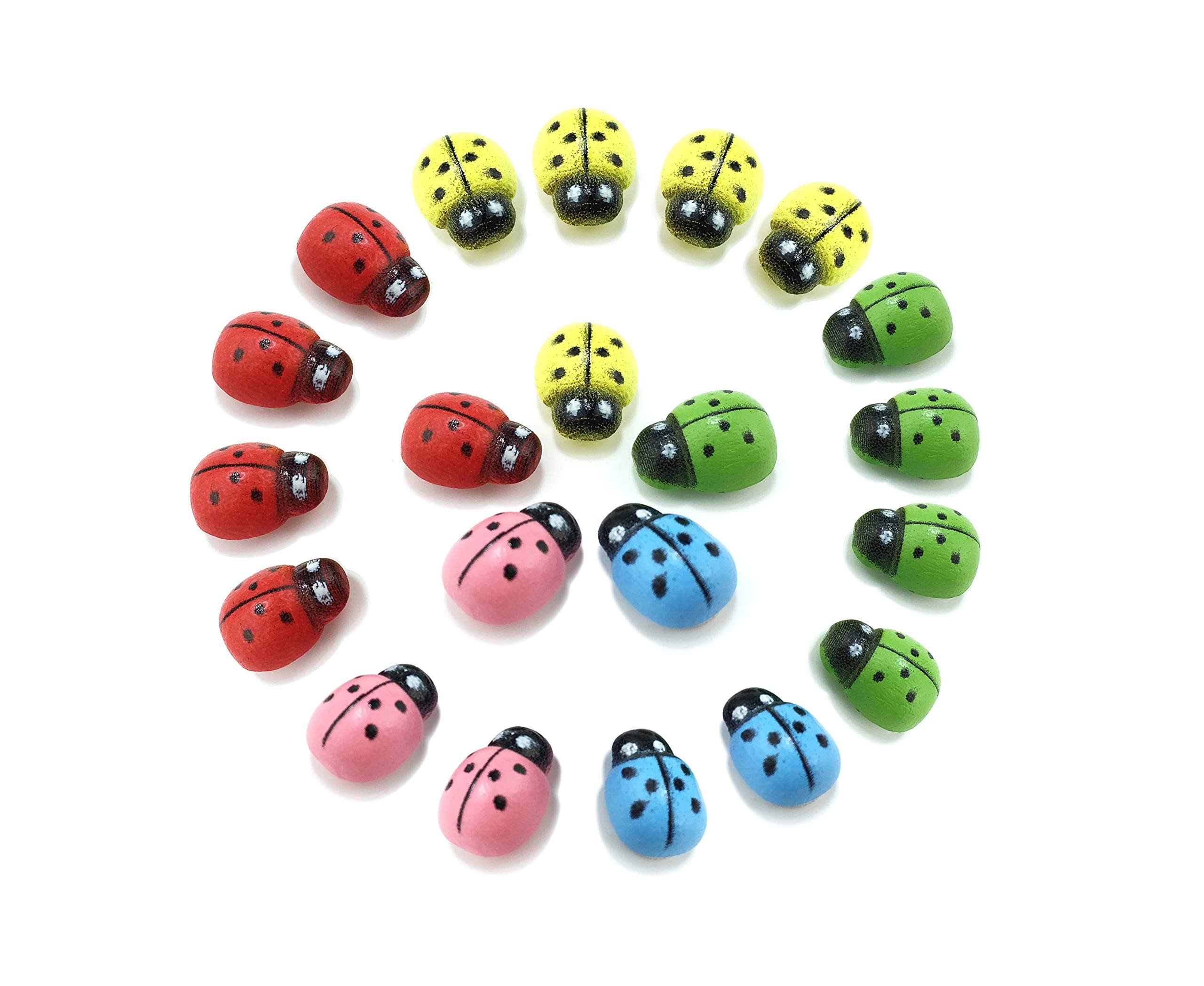 HoneyToys180Pcs Painted Wooden Ladybug/Self Adhesive/Craft/Decorations/Home Decor/Plants 10x13mm (Multi-Color)